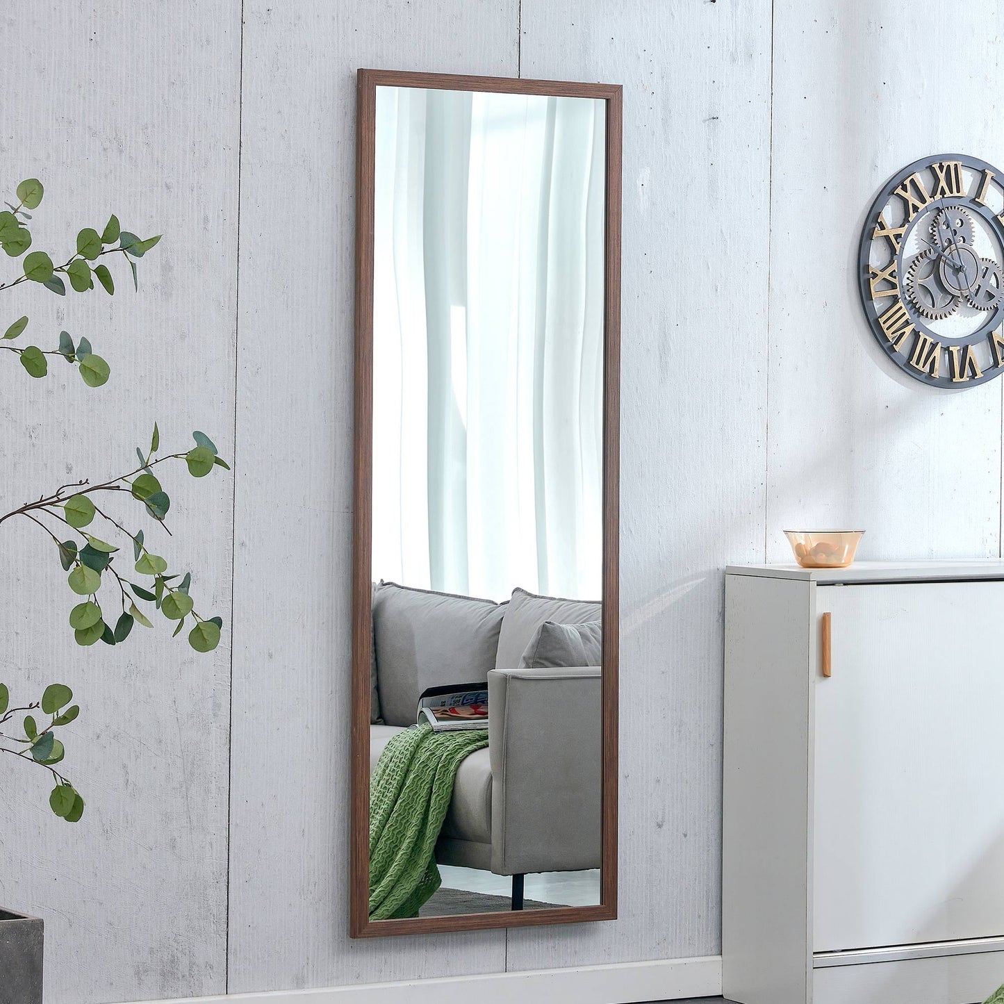 Wood Floor Mirror, 65"x 23 inch Sudica Thick Wooden Frame Full Body Mirror with Stand, Wall Mirror for Living Room, Brown