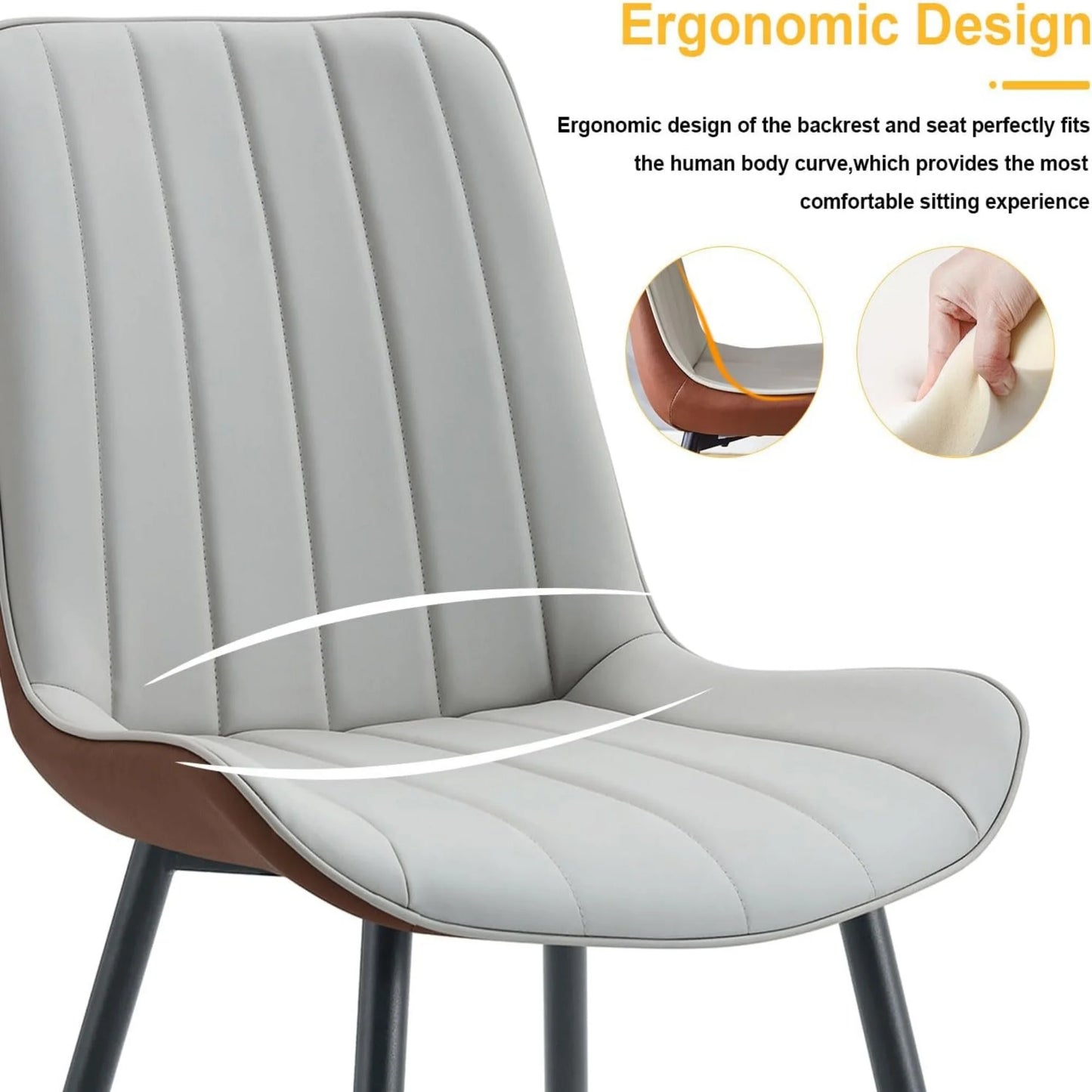 PU Leather Dining Chairs Set of 4, Modern Dining Kitchen Chairs with Cushion Seat Back   Metal Legs, Upholstered Chairs for Home Kitchen Restaurant Dining Living Room (Beige)