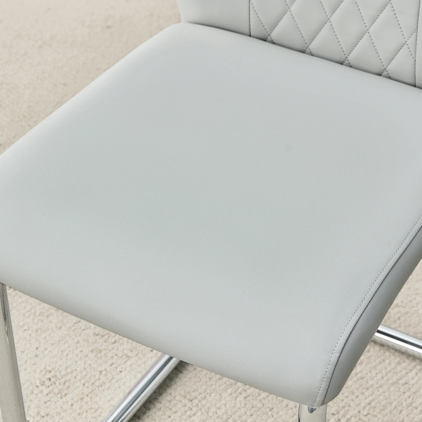 Sudica Upholstered Dining Chairs Set of 4 PU Leather Dining Room Chair with Silver Metal Legs，Light Gray