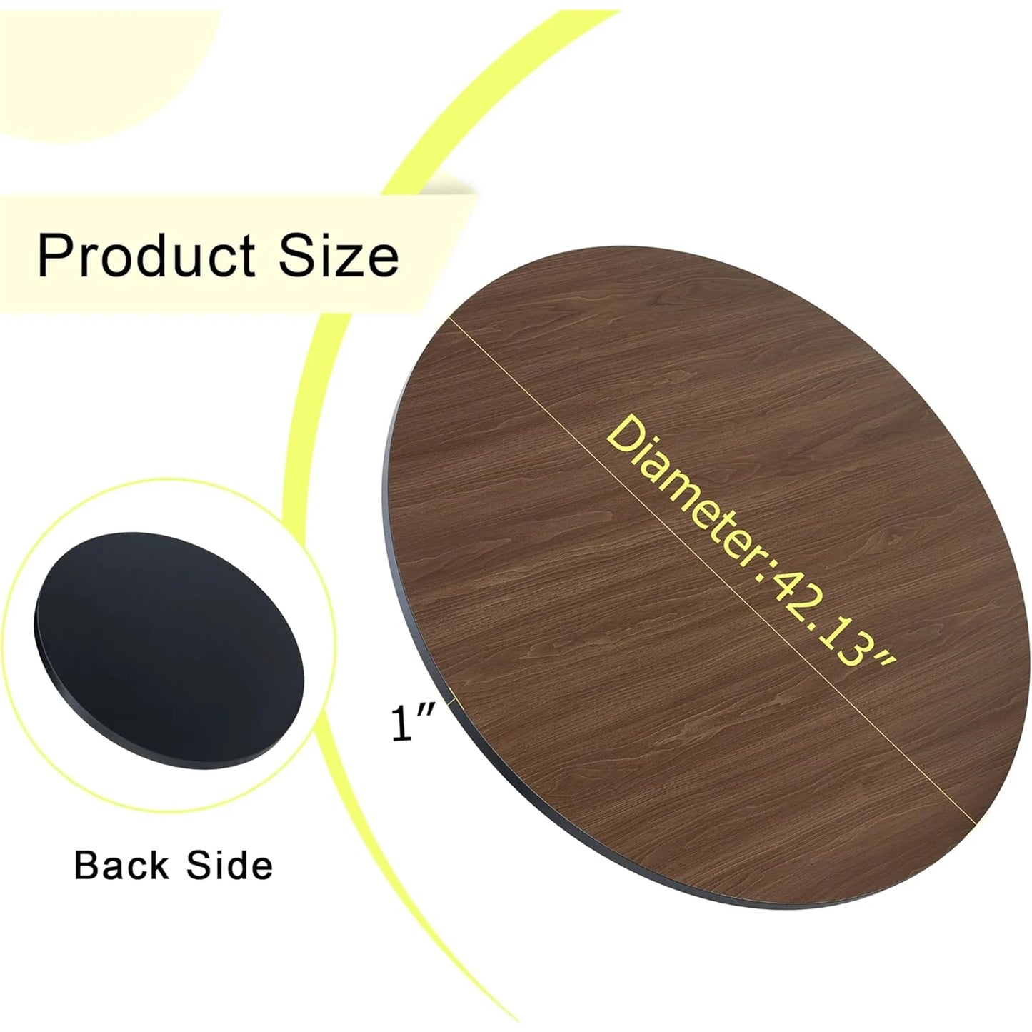 42.13" Round Table Top Wood - Walnut & Black Double Sided, Outdoor Dining Replacement for Restaurants, Cafes, Bars