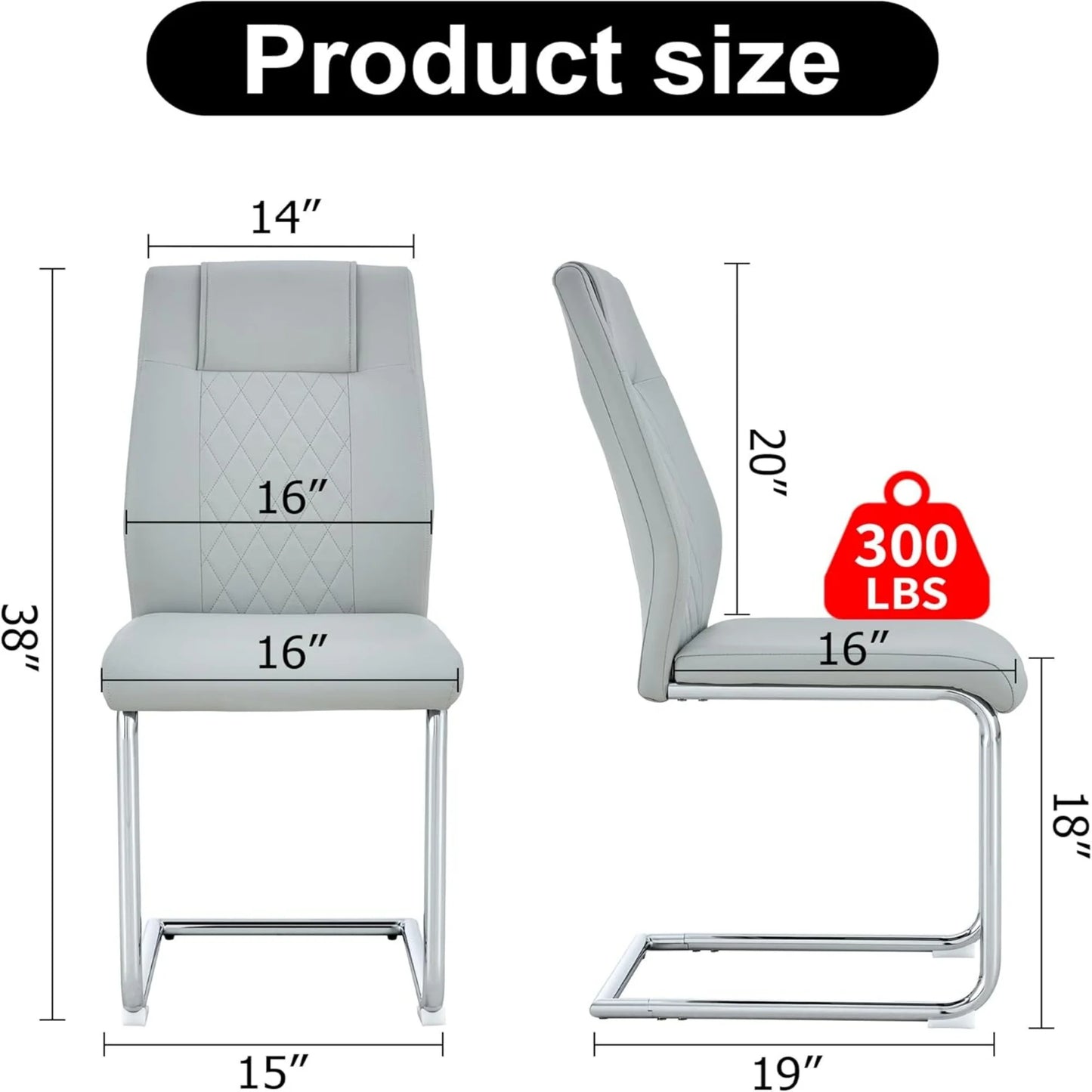 Sudica Upholstered Dining Chairs Set of 6 PU Leather Dining Room Chair with Silver Metal Legs，Light Gray