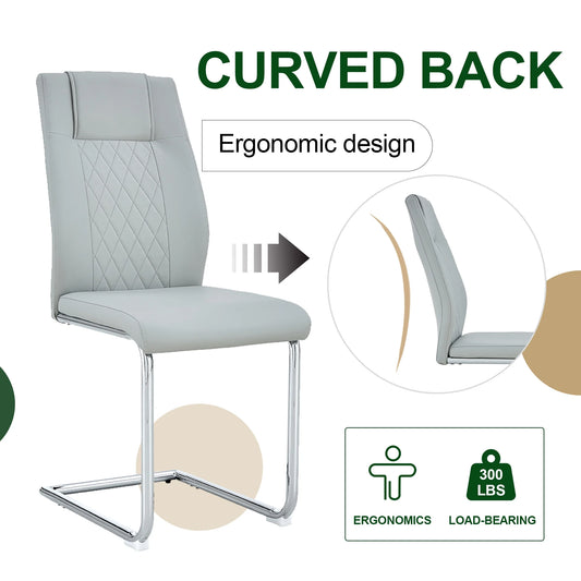 Sudica Upholstered Dining Chairs Set of 8 PU Leather Dining Room Chair with Silver Metal Legs，Light Gray