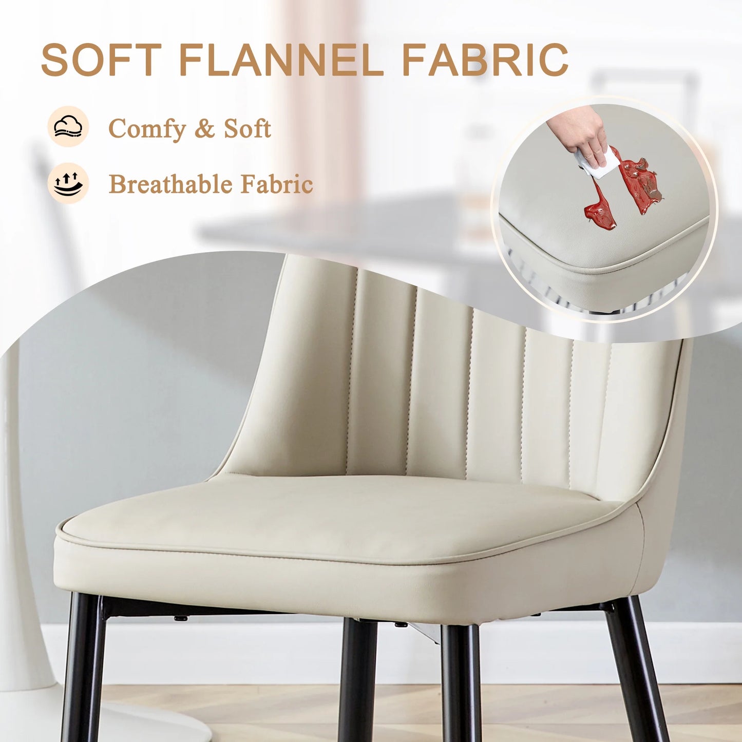 SUDICA Modern Upholstered Dining Chairs Set of 2, Light Gray PU Leather Seats with Black and Gold Metal Legs for Kitchen and Dining Room