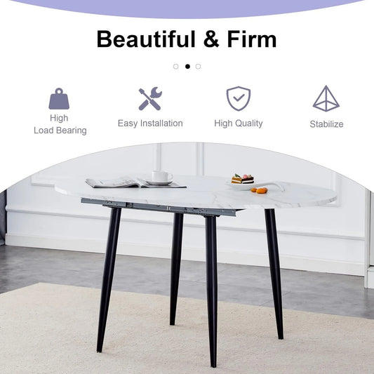 Extendable Kitchen Table, Modern Farmhouse Dining Table, Extendable Dining Room Table, Expandable Conference Table, Round Mid-Century Modern Dining Table, for Small Space, Dining Room (Wood)