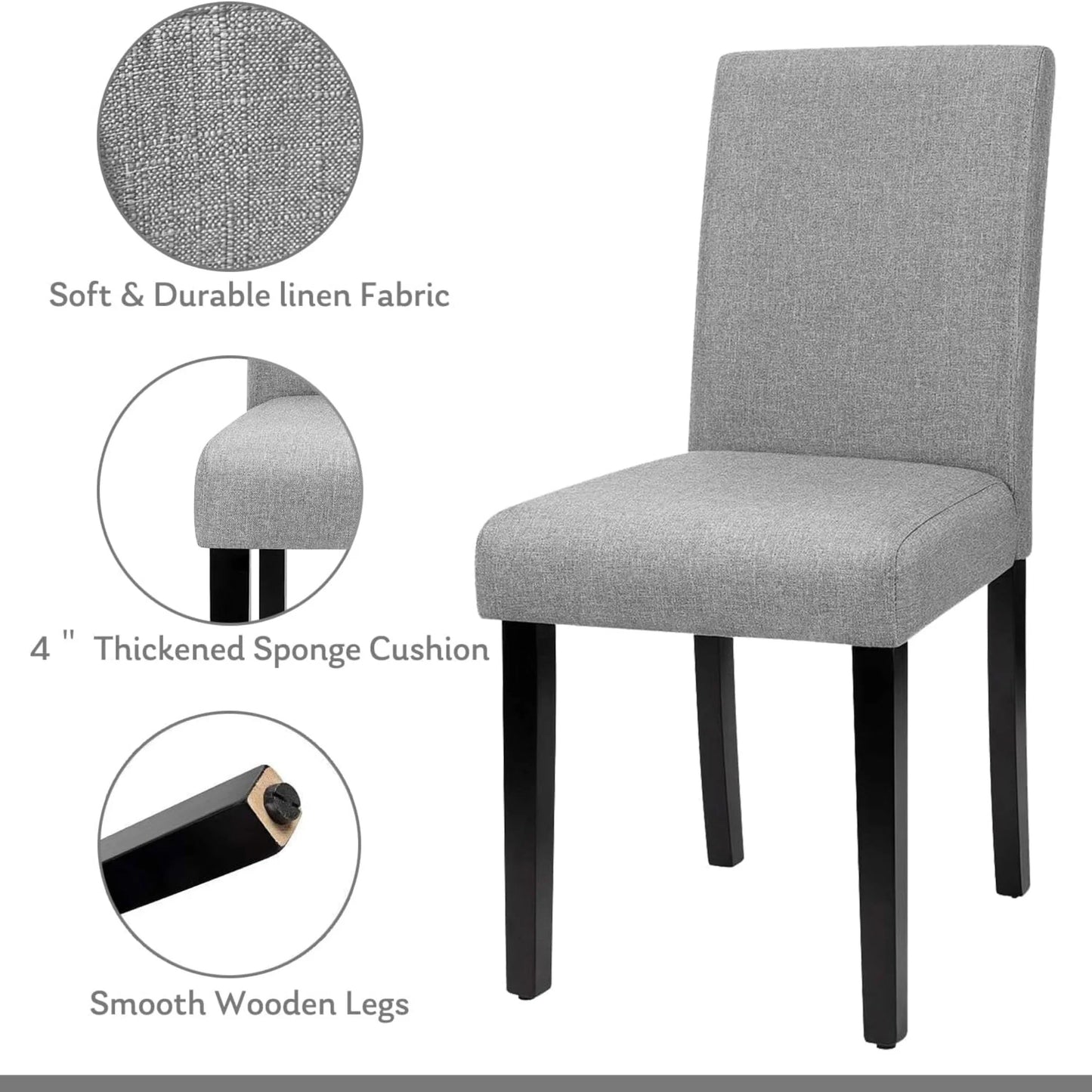 SUDICA Gray Upholstered Dining Chairs Set of 4, Linen Fabric with Metal Legs for Kitchen