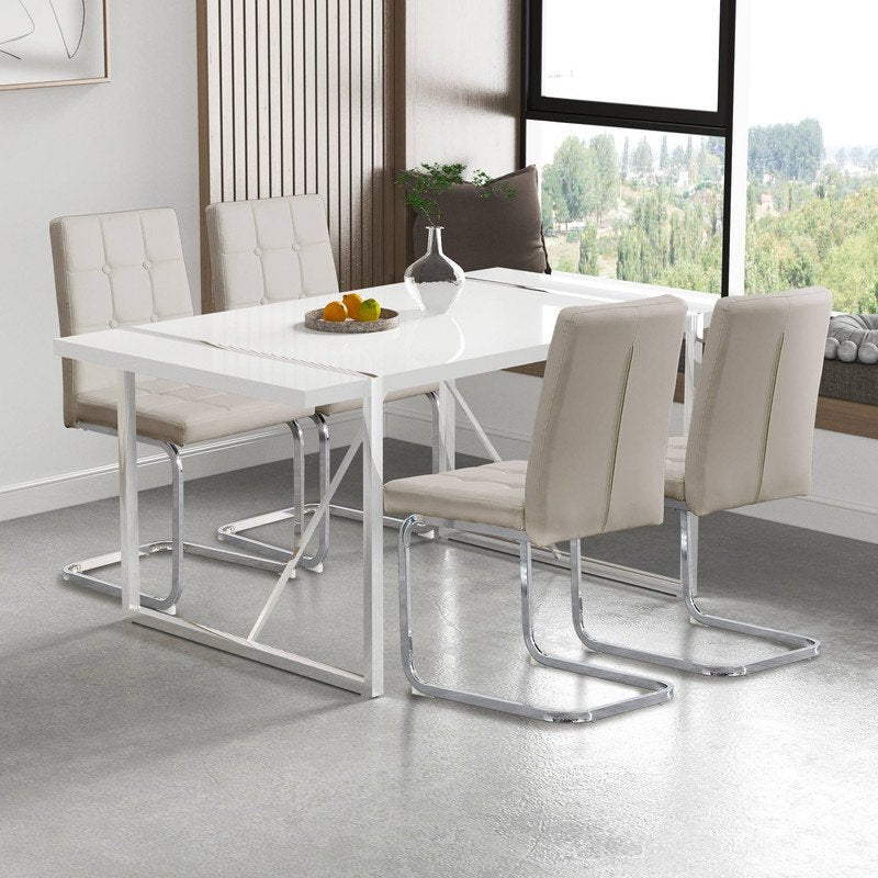 Rectangular Dining Table For 4-6 Person,Sudica 51 inch White Tabletop and Silver Metal Legs,for Dining Room,Kitchen