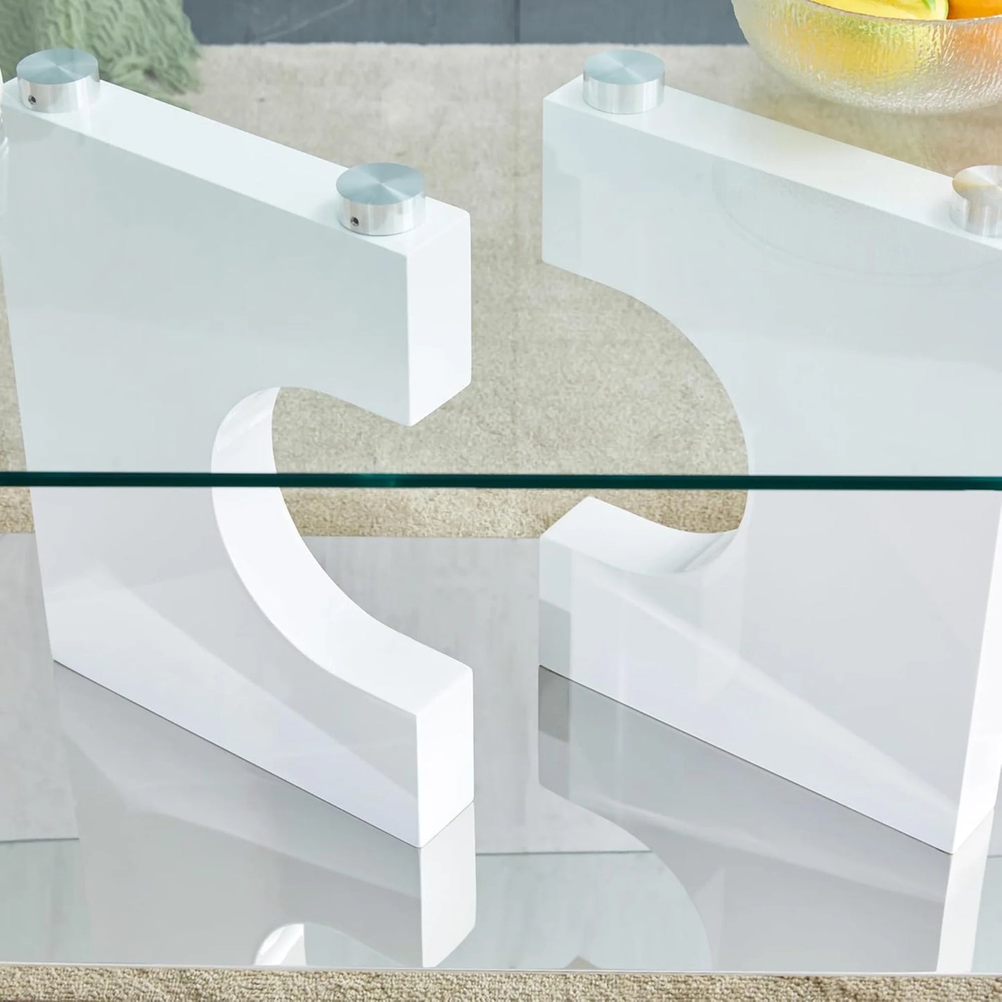 Sudica Glass Rectangular Coffee Table, 47" Modern Tea Table with Tempered Glass Tabletop and White Legs for Living Room.