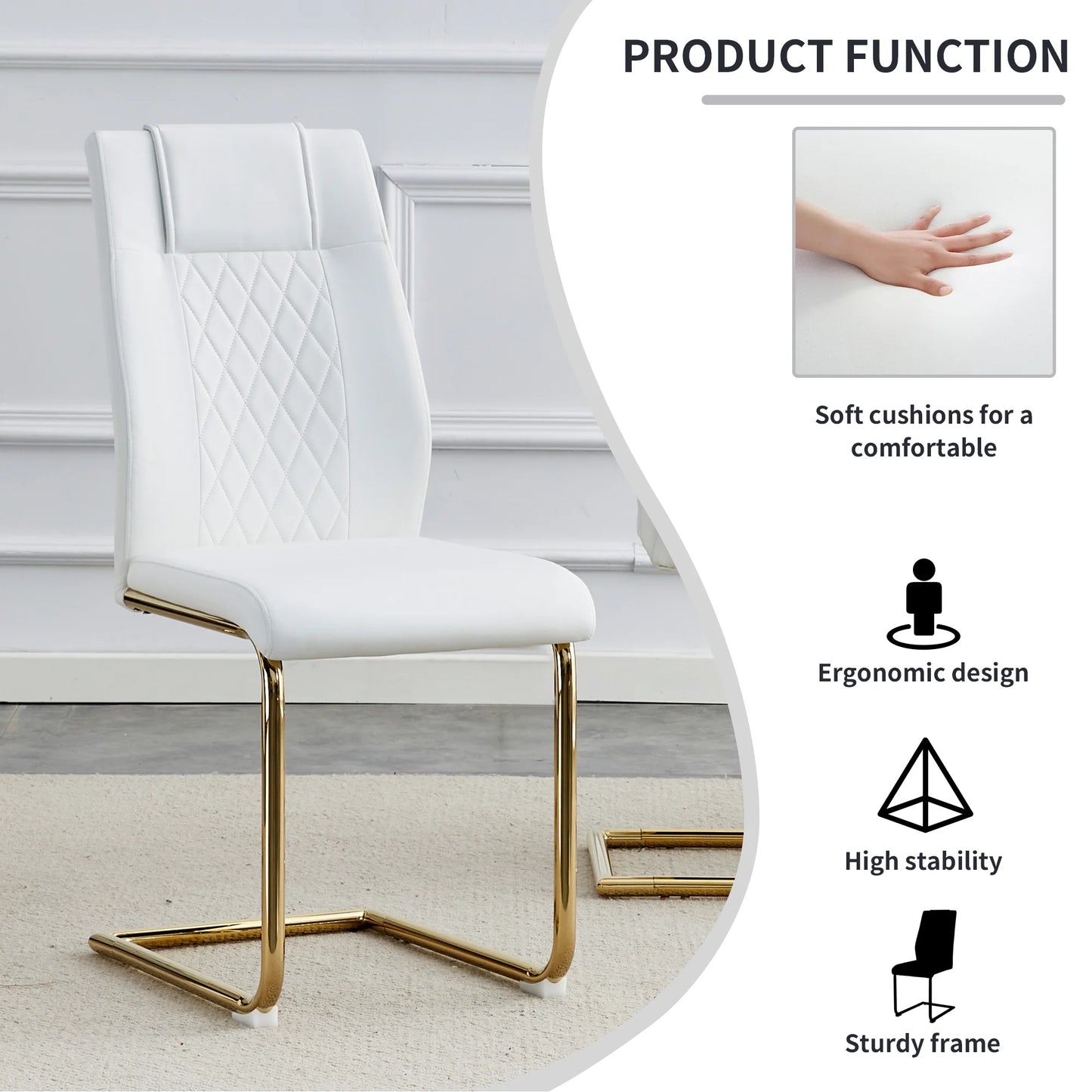 63" Dining Table Set for 6, Marble Rectangle Kitchen Table with PU Leather Upholstered Dining Chairs Set of 6, Dinner Table Set for Dining Room