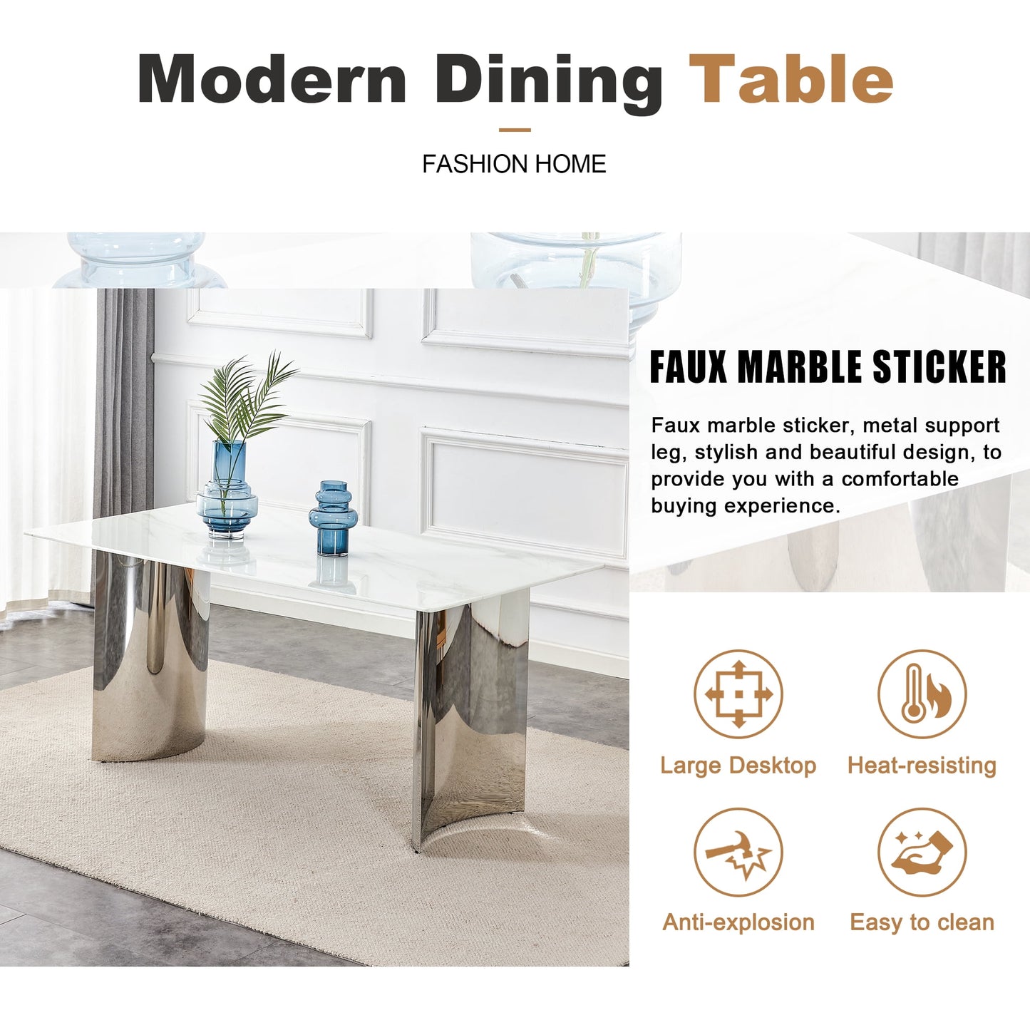 Dining Table Set for 4£¬Sudica 63" Faux Marble White Rectangular Dining Table and Upholstered PU Leather Dining Room Chairs for Kitchen,Light Gray