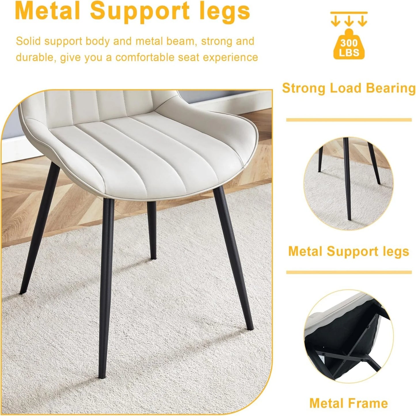 PU Leather Dining Chairs Set of 4, Modern Dining Kitchen Chairs with Cushion Seat Back   Metal Legs, Upholstered Chairs for Home Kitchen Restaurant Dining Living Room (Beige)