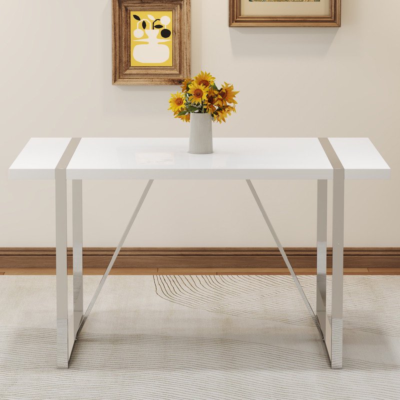 Rectangular Dining Table For 4-6 Person,Sudica 51 inch White Tabletop and Silver Metal Legs,for Dining Room,Kitchen