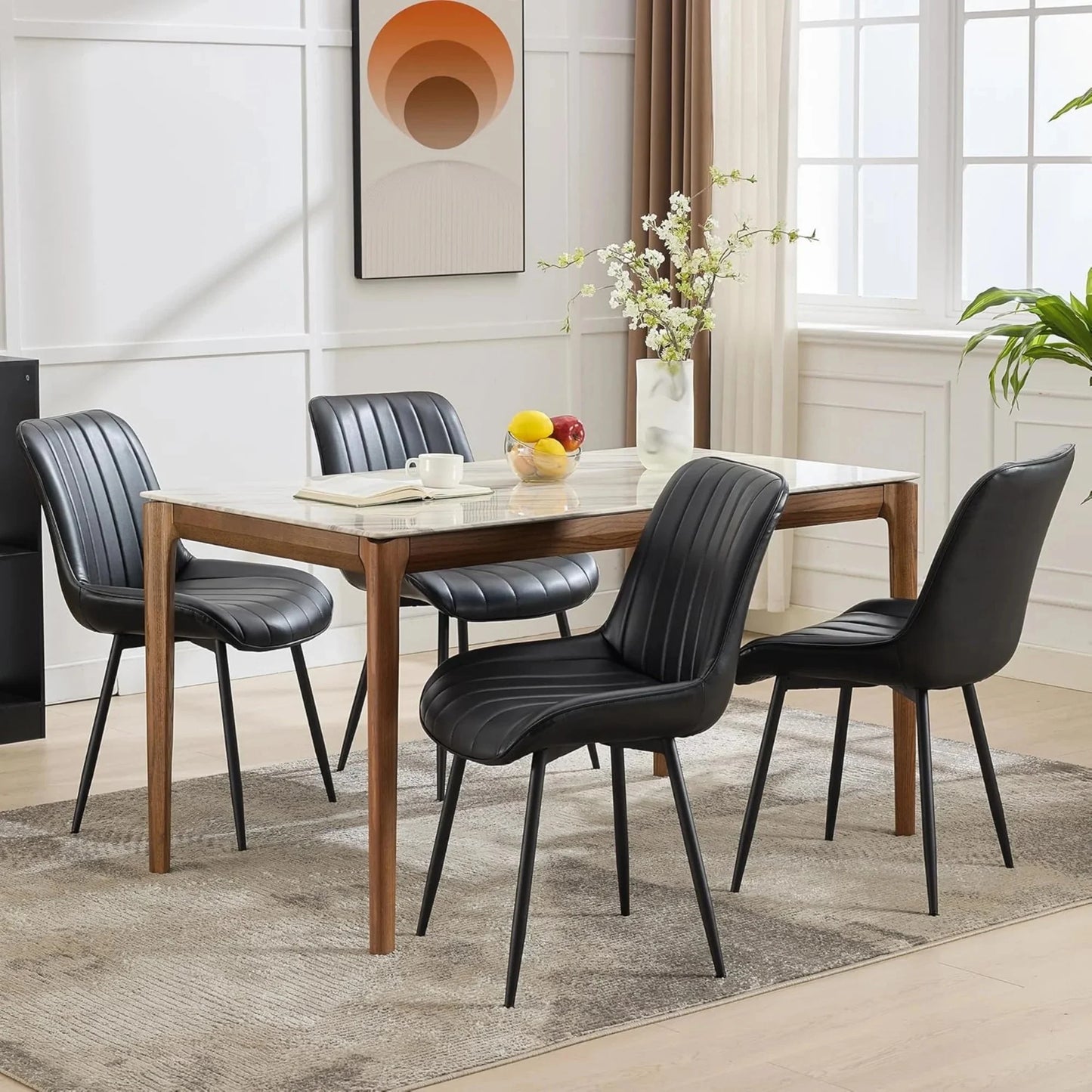 PU Leather Dining Chairs Set of 4, Modern Dining Kitchen Chairs with Cushion Seat Back   Metal Legs, Upholstered Chairs for Home Kitchen Restaurant Dining Living Room (Beige)