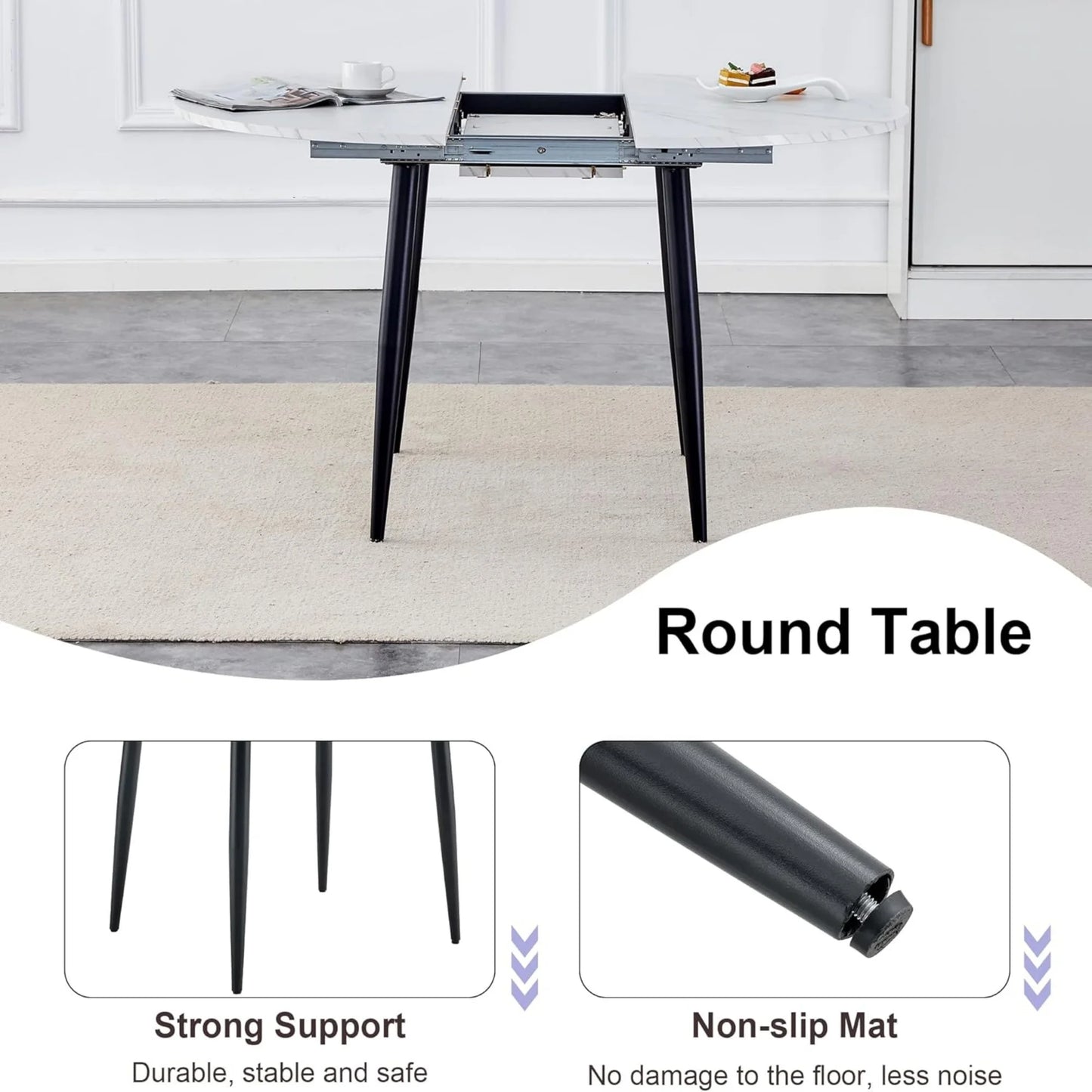 Extendable Kitchen Table, Modern Farmhouse Dining Table, Extendable Dining Room Table, Expandable Conference Table, Round Mid-Century Modern Dining Table, for Small Space, Dining Room (Wood)