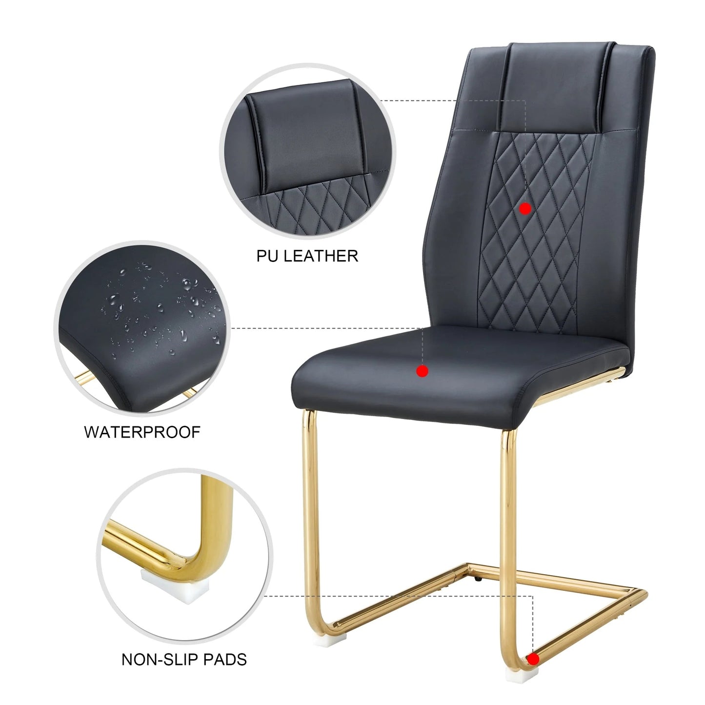 SUDICA 63" Modern Faux Marble Dining Table Set with 4 PU Leather Chairs, Gold Metal Legs, Scratch Resistant, Easy Clean Dining Set for Kitchen, Home, Apartment