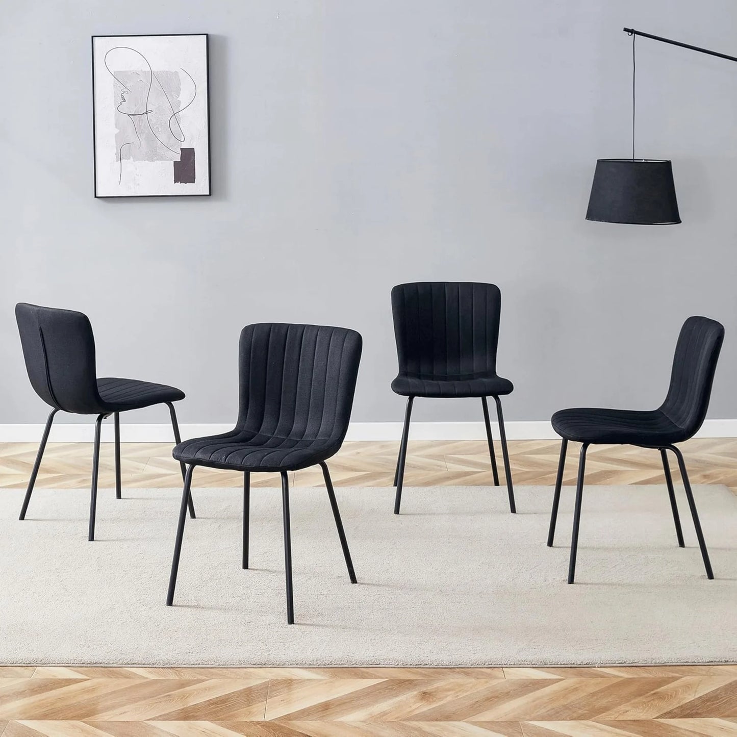 Sudika Home Mid Century Modern Adult Leisure Metal Solid Dining Side Chairs, Black (Set of 4)