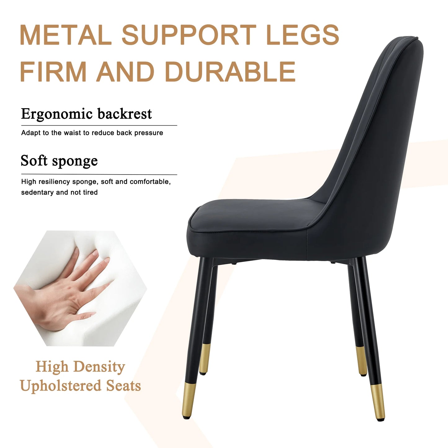 Sudica Modern Dining Chairs Set of 4, Upholstered Kitchen PU Leather Metal Legs Chairs for Dining Room,Black