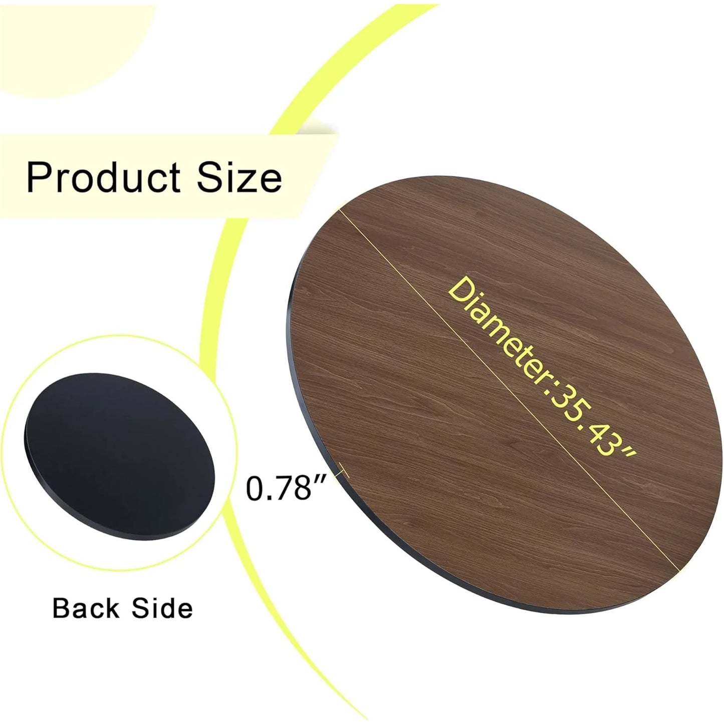 35.43" Round Table Top Wood - Walnut & Black Double Sided, Outdoor Dining Replacement for Restaurants, Cafes, Bars