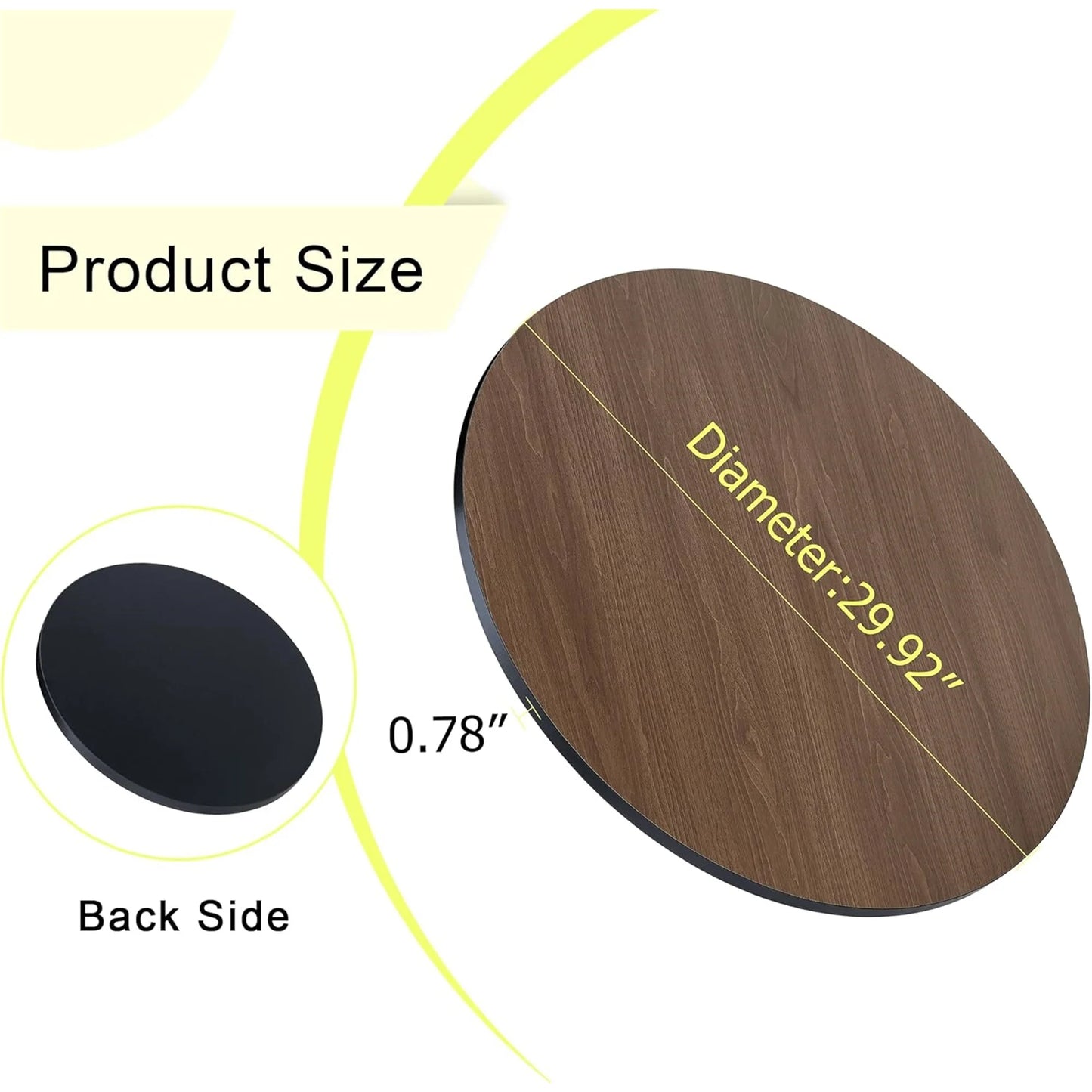 29.92" Round Table Top Wood - Walnut & Black Double Sided, Outdoor Dining Replacement for Restaurants, Cafes, Bars
