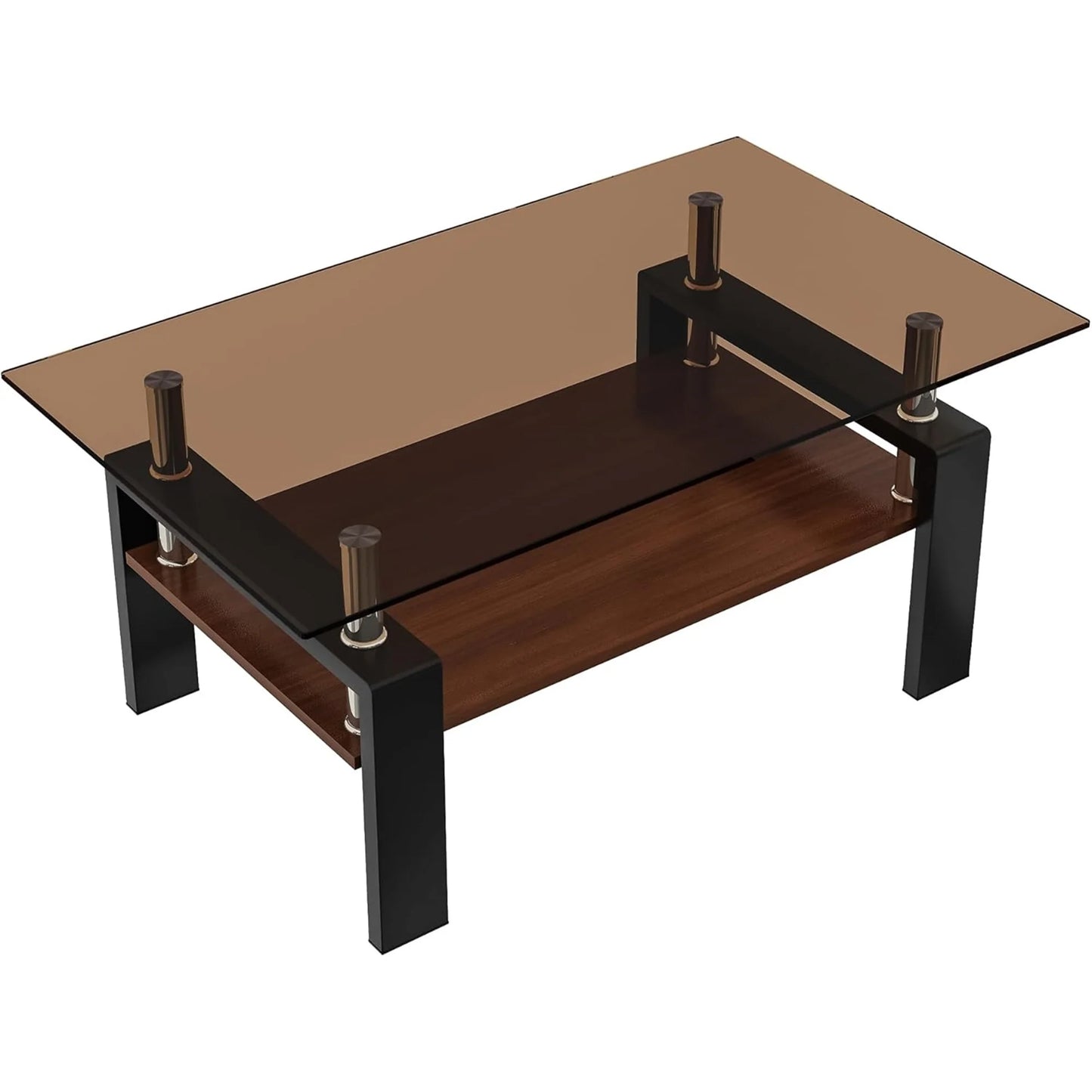 Glass Coffee Table Rectangle Living Room Center Table with Storage, Clear Tempered Glass Tabletop and Smoke Grey Leg,for Living Room and Office (Clear Smoke),Brown