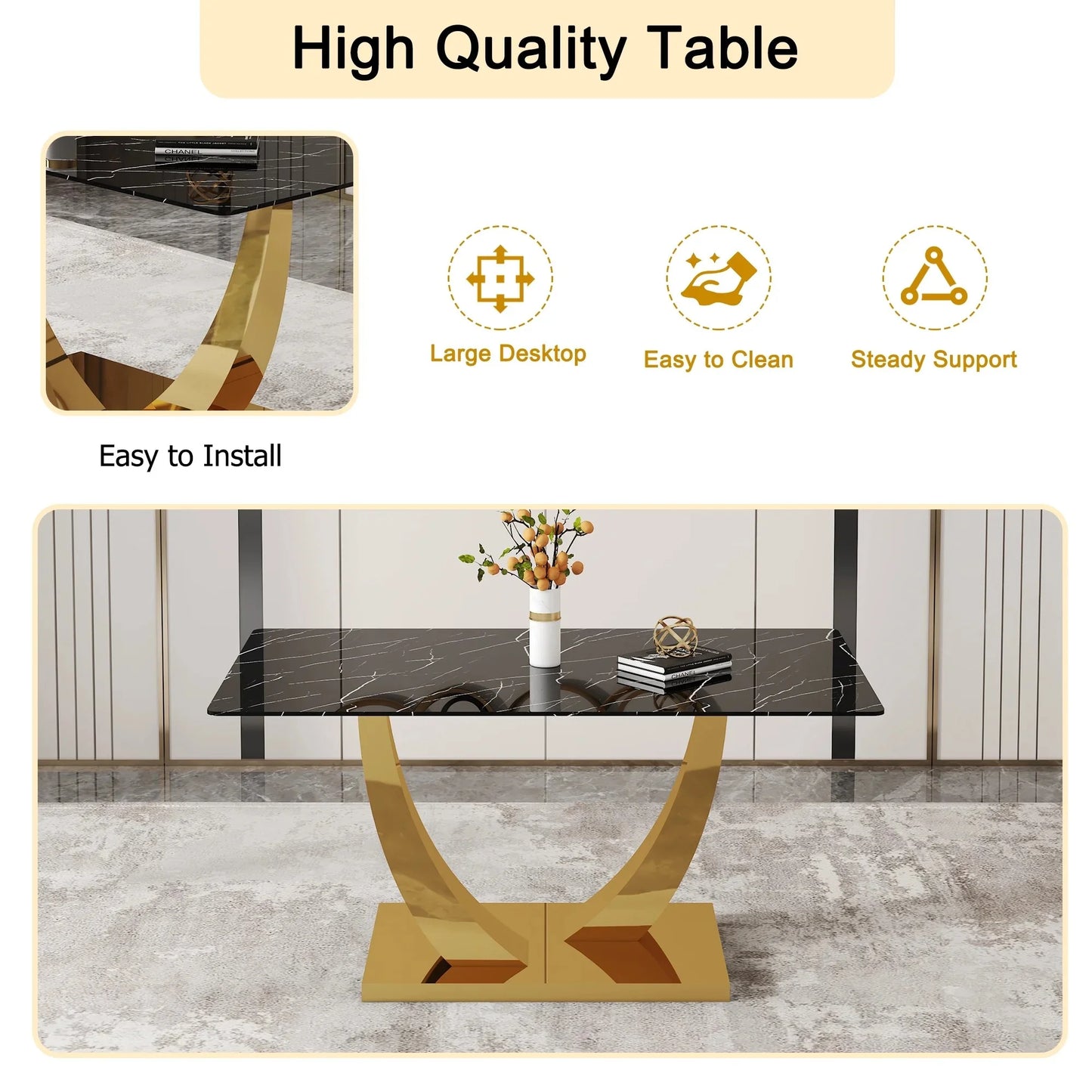 SUDICA Dining Table Set Black Glass Top Grey Faux Leather Chairs for Dinner Room, 5 Piece