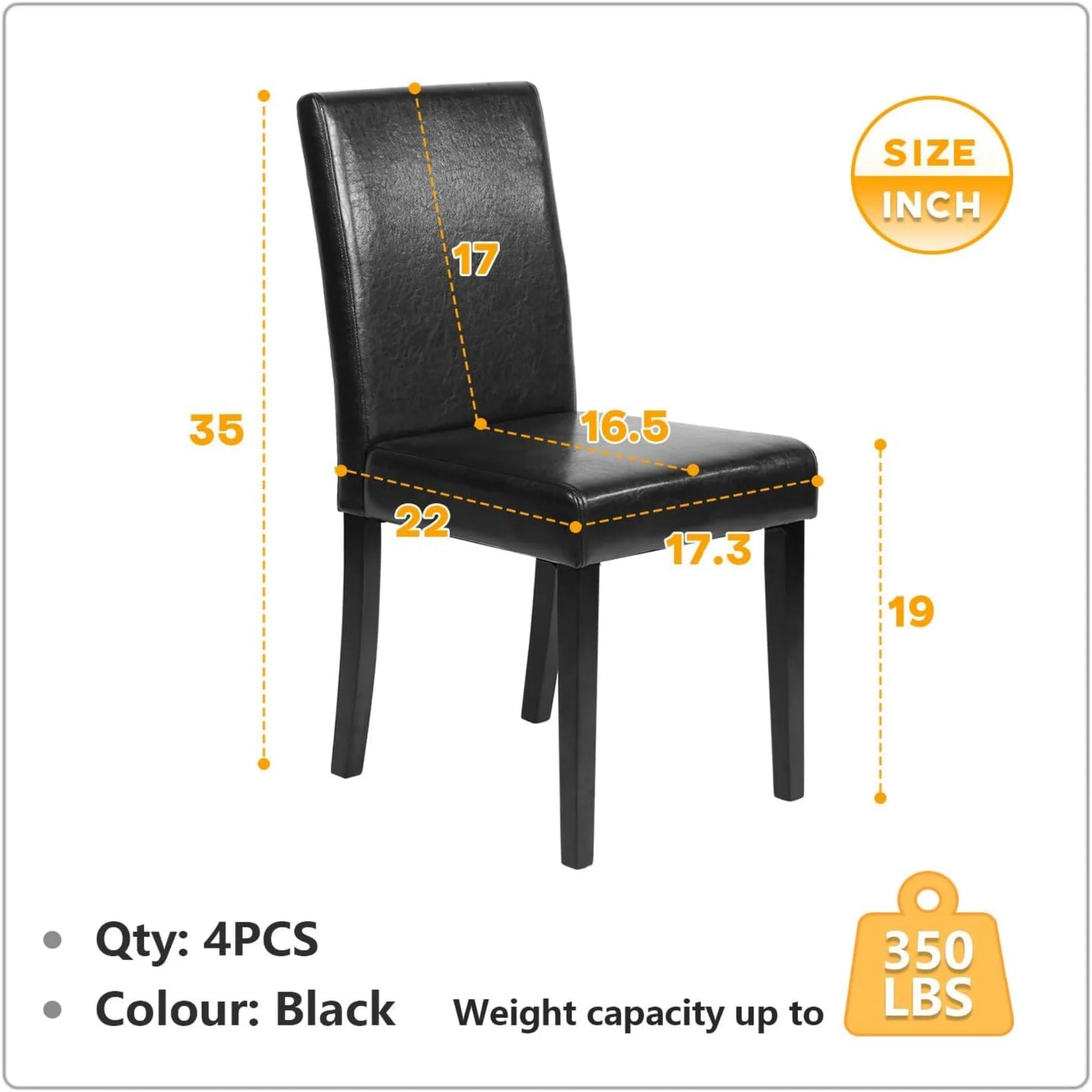SUDICA Parsons Dining Chairs Set of 2, Black PU Leather, Metal Legs for Dining Room