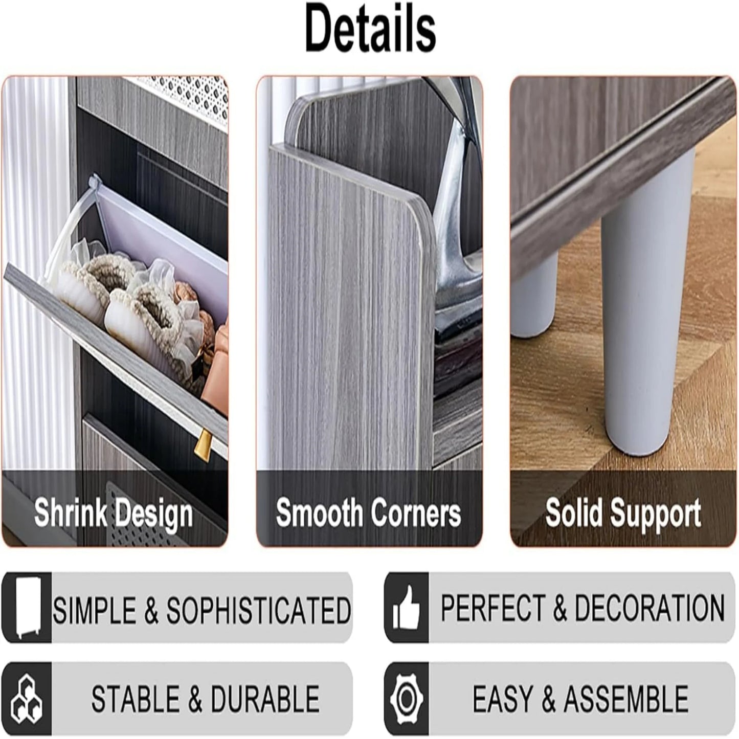 Sudica Rattan Shoe Cabinets with 3 Flip Drawers, Modern Minimalist Shoe Rack Storage Cabinet for Heels/Boots/Slippers,Hallway Entryway Free Standing Shoe Rack with 4 Drawers(Grey)
