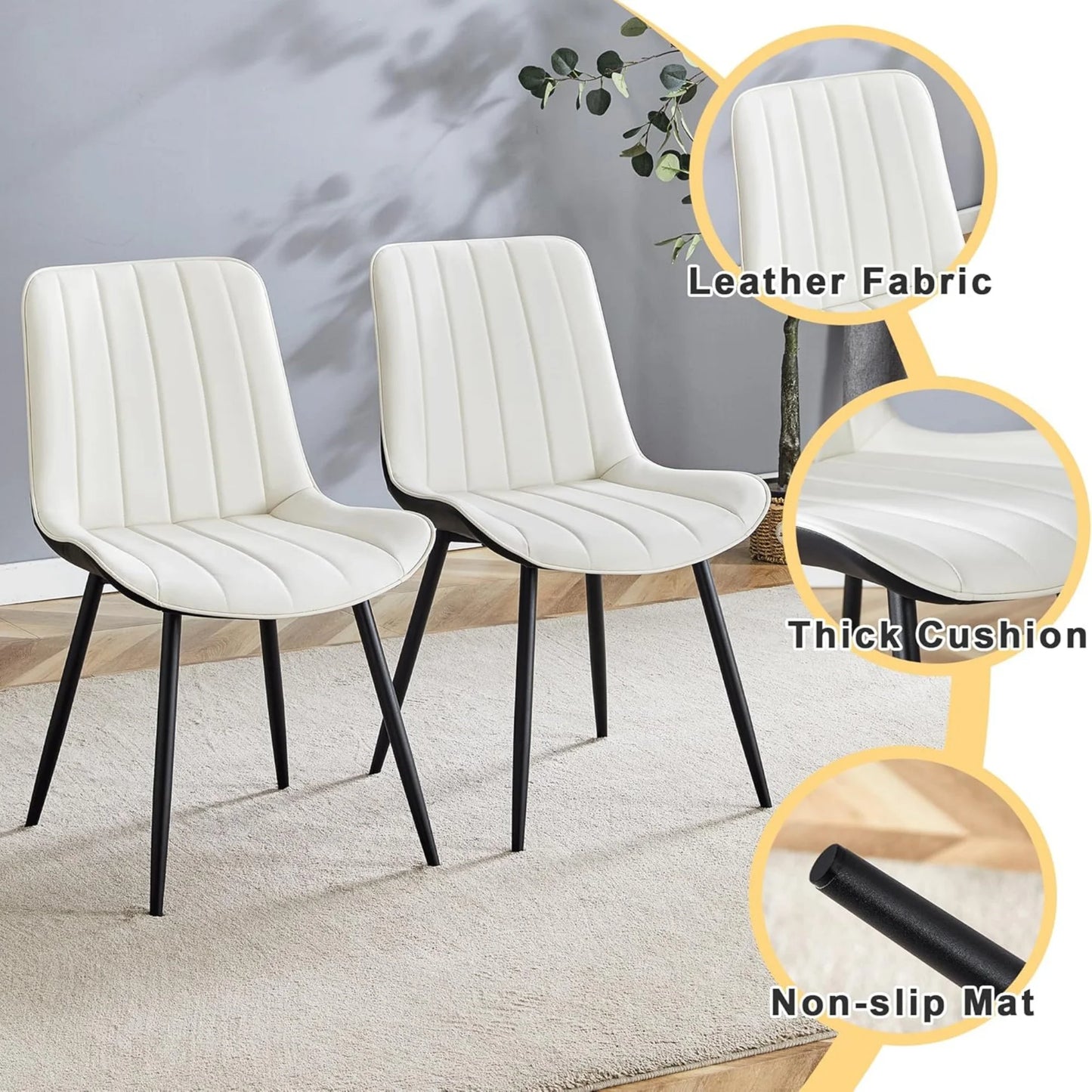 PU Leather Dining Chairs Set of 4, Modern Dining Kitchen Chairs with Cushion Seat Back   Metal Legs, Upholstered Chairs for Home Kitchen Restaurant Dining Living Room (Beige)