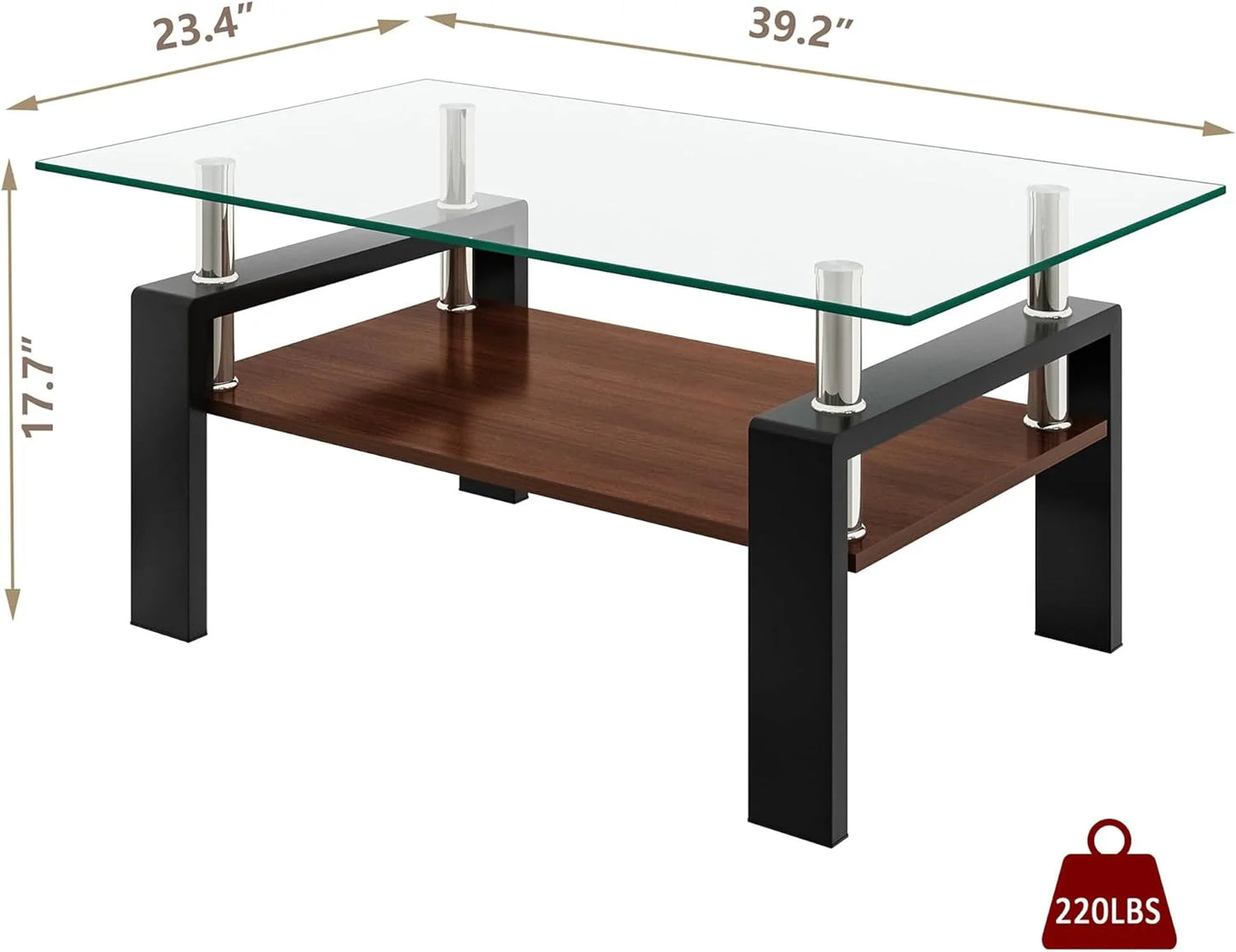 Glass Coffee Table Rectangle Living Room Center Table with Storage, Clear Tempered Glass Tabletop and Smoke Grey Leg,for Living Room and Office (Clear Smoke),Transparent Brown