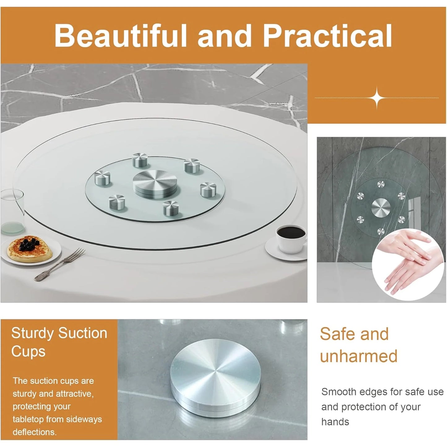 SUDICA 30.3" Transparent Tempered Glass Lazy Susan with Silver Base, Extra Large Rotating Round Dining Turntable