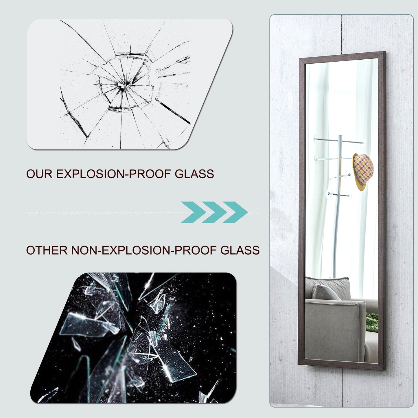 Wood Floor Mirror, 58"x 18" Sudica Thick Wooden Frame Full Body Mirror with Stand, Wall Mirror for Living Room, Gray