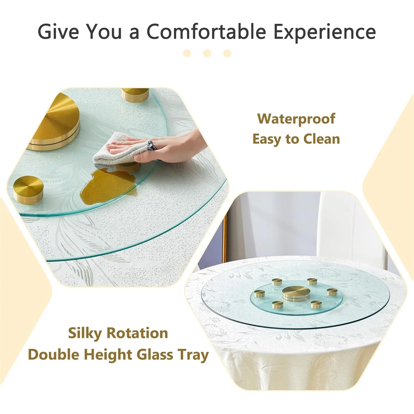 SUDICA 30.3" Transparent Tempered Glass Lazy Susan with Gold Base, Extra Large Rotating Round Dining Turntable