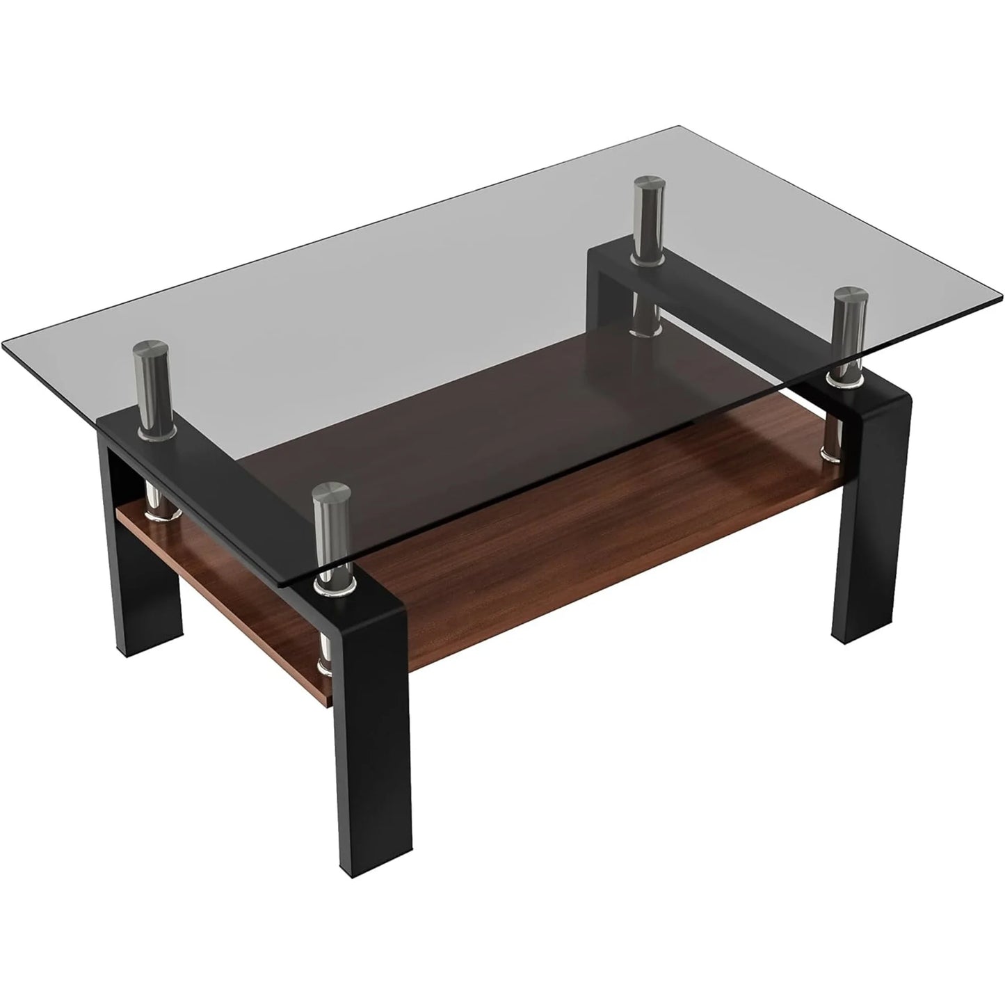 Glass Coffee Table Rectangle Living Room Center Table with Storage, Clear Tempered Glass Tabletop and Smoke Grey Leg,for Living Room and Office (Clear Smoke),Gray brown