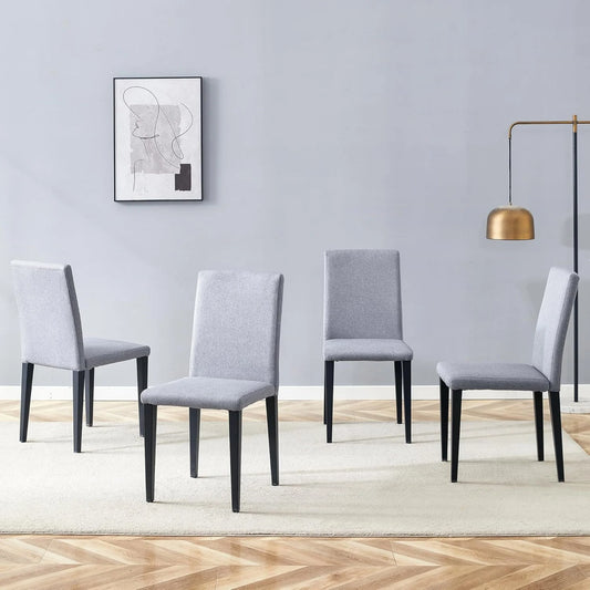 SUDICA Gray Upholstered Dining Chairs Set of 4, Linen Fabric with Metal Legs for Kitchen