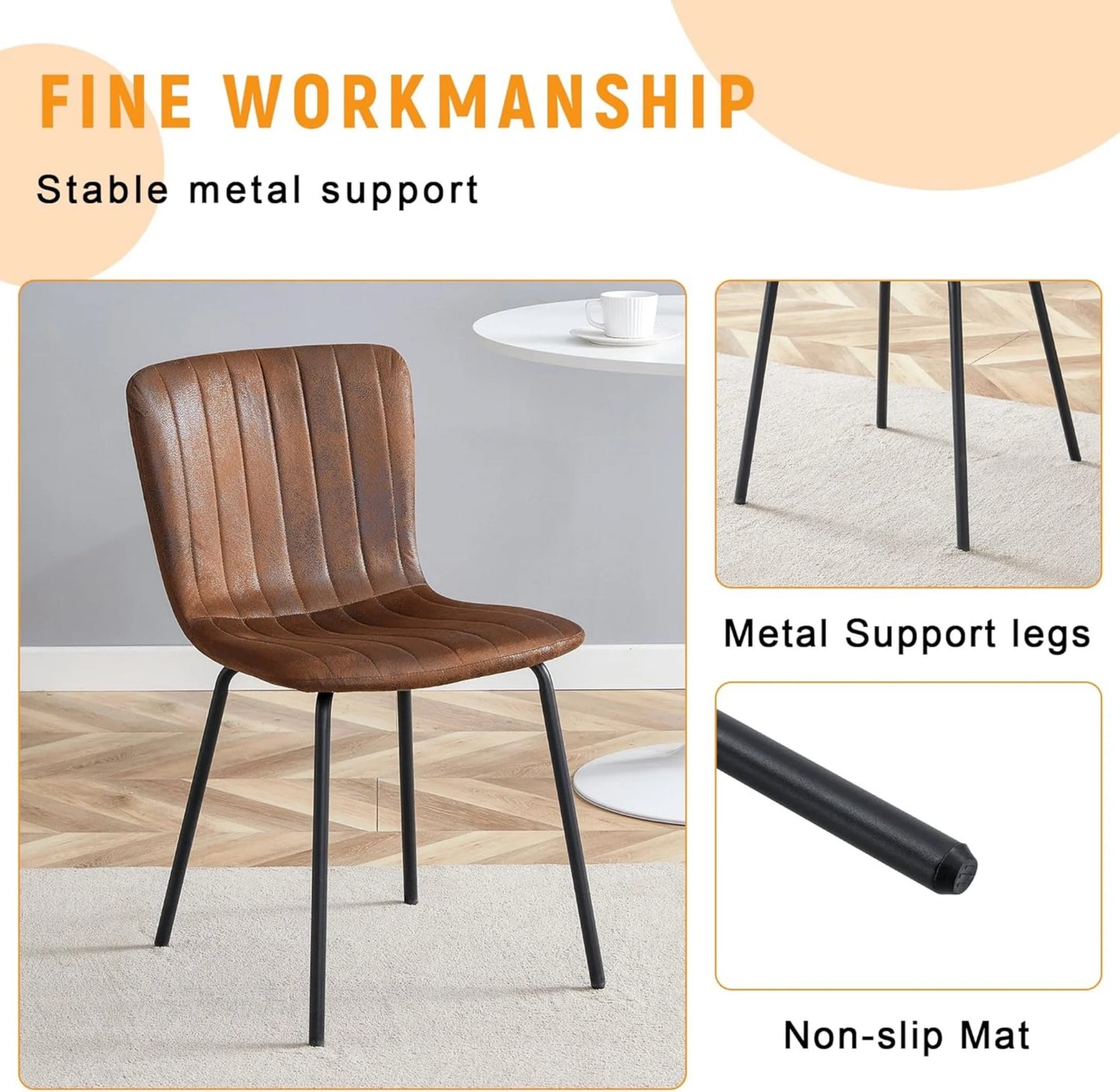 SUDICA Faux Leather Dining Chairs Set of 4, Brown Seat with Black Metal Legs for Dining Room Kitchen