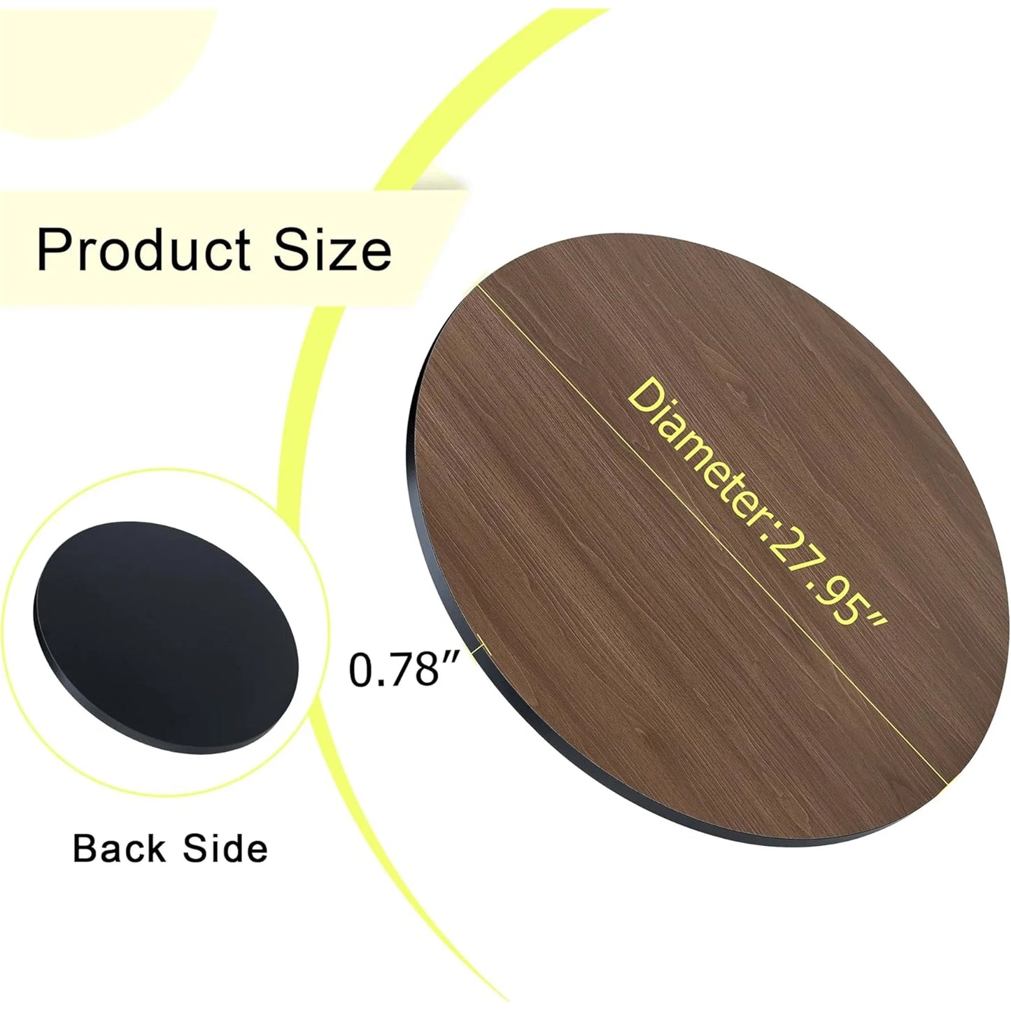 27.95" Round Table Top Wood - Walnut & Black Double Sided, Outdoor Dining Replacement for Restaurants, Cafes, Bars