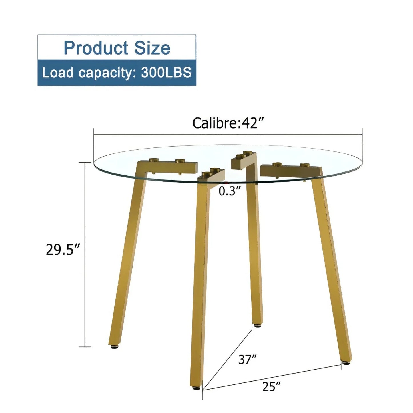 Sudica 42"Round Dining Table. Modern Minimalist Kitchen Table Glass with Metal Legs, for Kitchen, Dining Room, Golden
