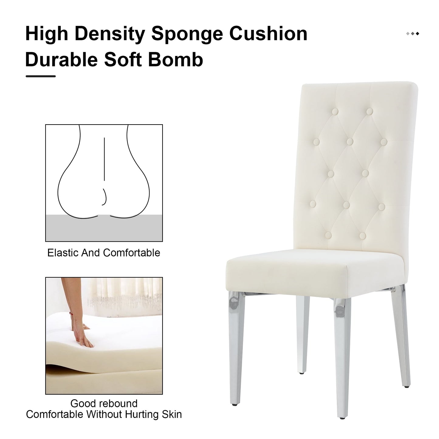 Upholstered Velvet Dining Chairs Set of 2 Tufted Mid-Century Modern Dinner Chairs with Chomon Legs for Kitchen, Beige