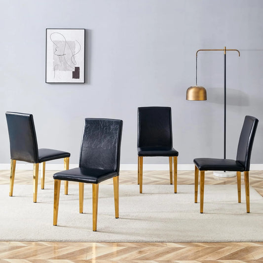 SUDICA Black PU Leather Dining Chairs with Gold Legs for Kitchen, Set of 4