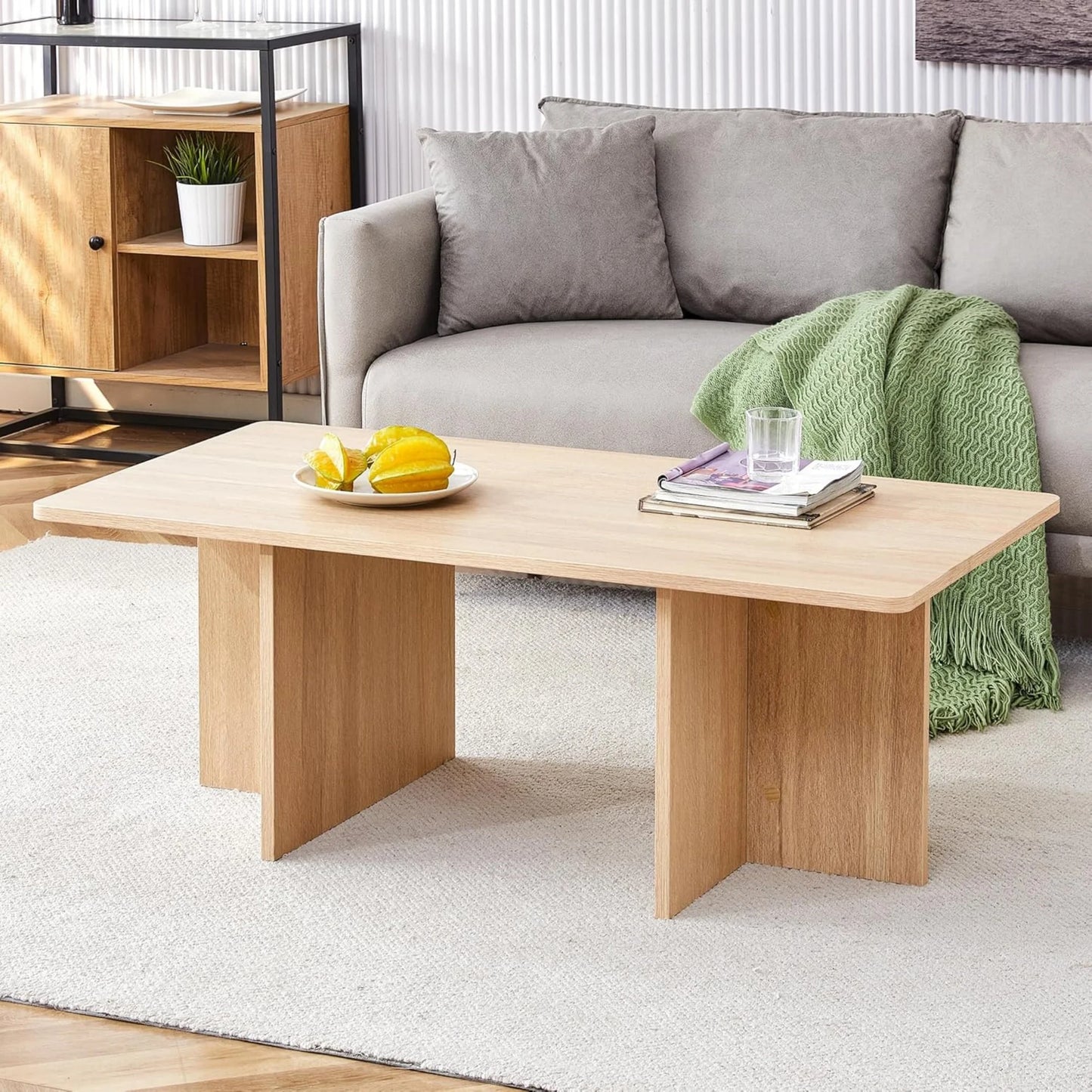 Sudica 44.8” Natural Wood Color Rectangle MDF Coffee Table,Wood Coffee Table with Stable Triangular Support for Living Room/Bedroom