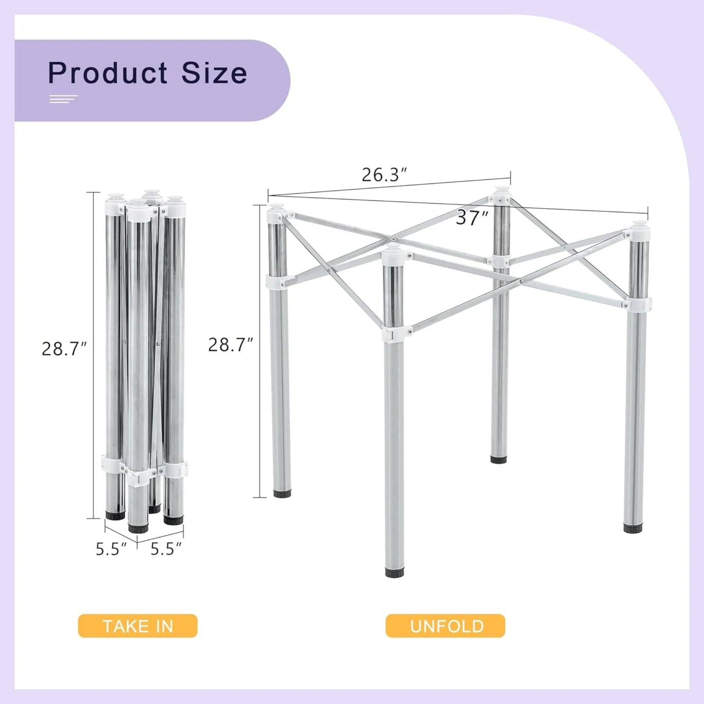 Sudica 28" Adjustable Silver Metal Table Legs,Folds for Space-Saving, Supports Up to 100lbs, Modern Table legs for Tables/Dining Table/Coffee Table