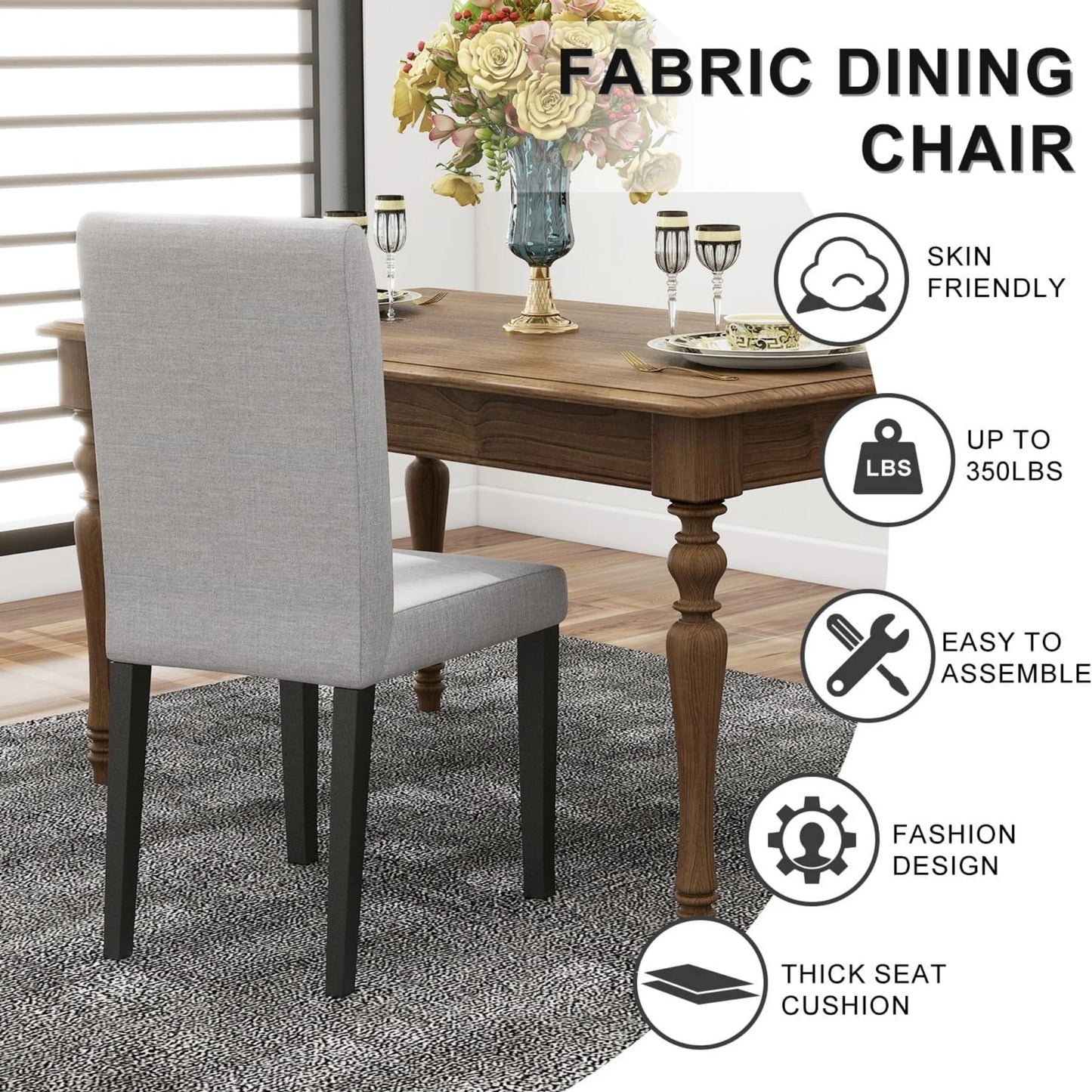 SUDICA Gray Upholstered Dining Chairs Set of 4, Linen Fabric with Metal Legs for Kitchen