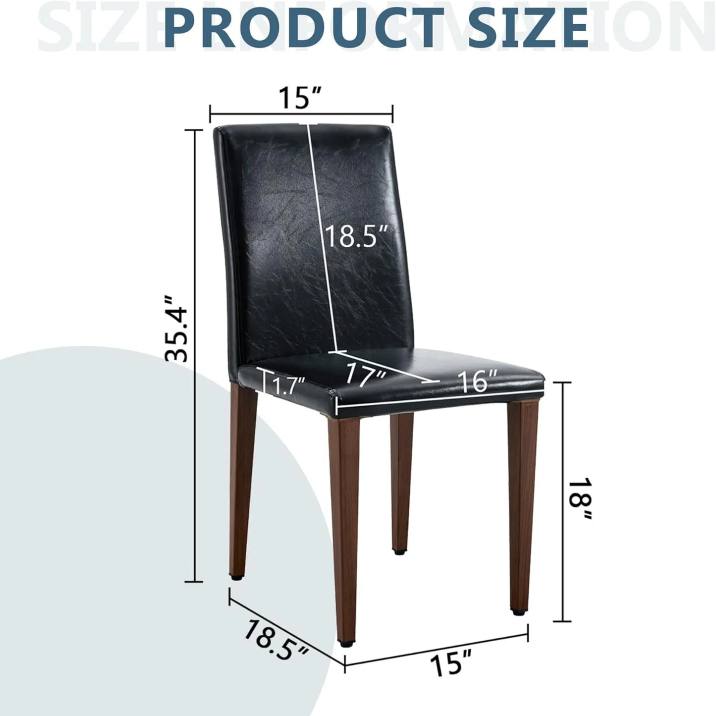 SUDICA Black Faux Leather Dining Chairs Set of 2, Walnut-Finish Metal Legs for Kitchen & Dining