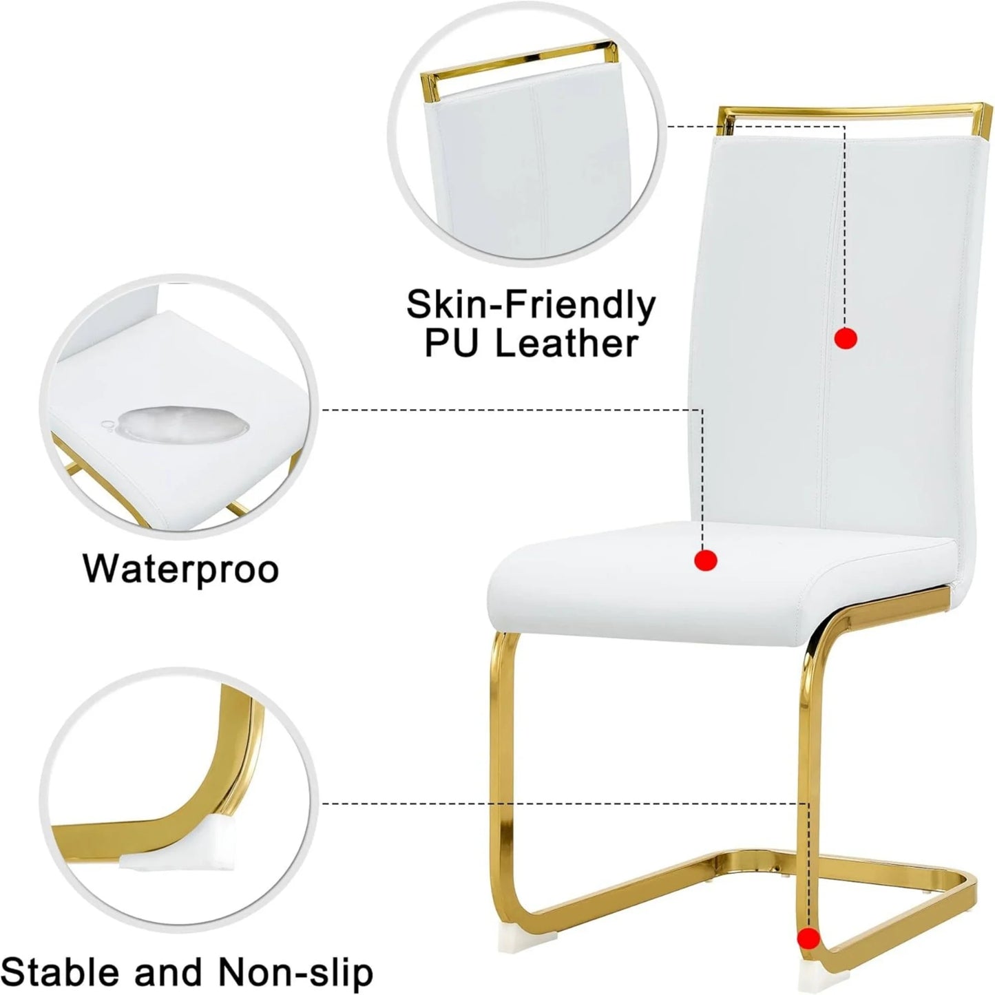 SUDICA 7-Piece Dining Set with 63" Glass Table and 6 PU Leather Chairs, Gold Base