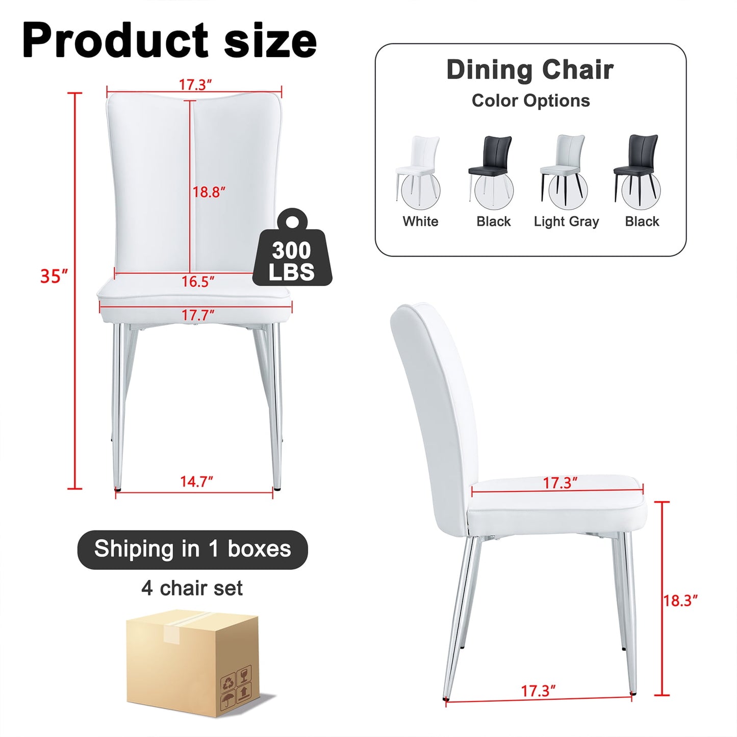 Sudica Modern Dining Chairs Set of 4, Upholstered Leather Kitchen Chairs with Metal Legs, White