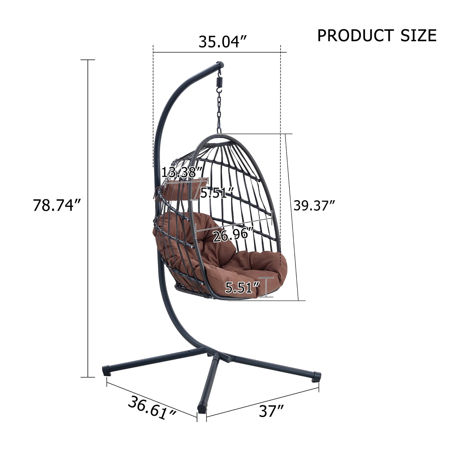 Sudica Hanging Egg Chair with Stand, Wicker Swing Chair with Soft Cushion for Indoor  Outdoor Patio