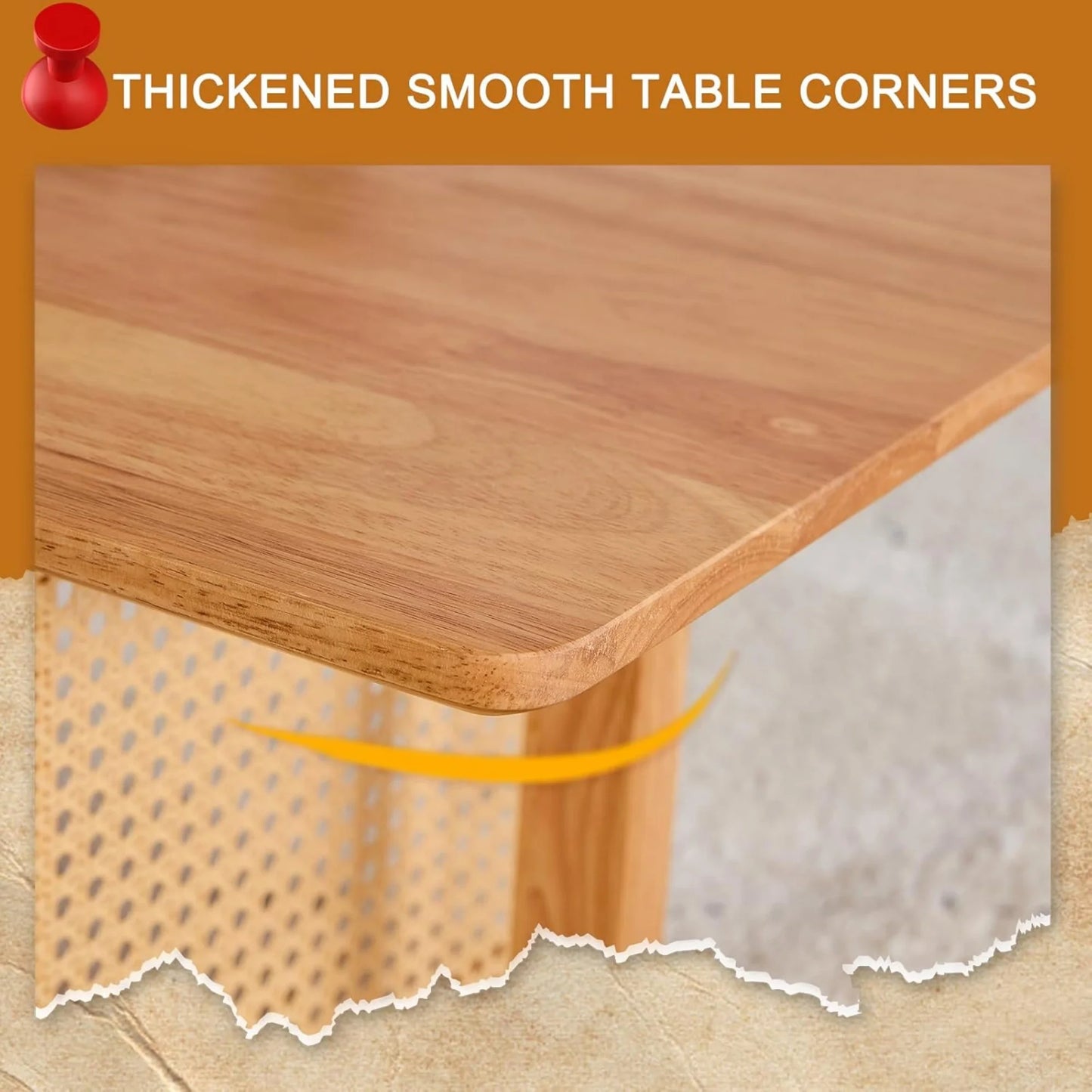 SUDICA 47" Solid Wood Coffee Table, Rattan Panel Legs, Modern Rectangle Table for Living Room