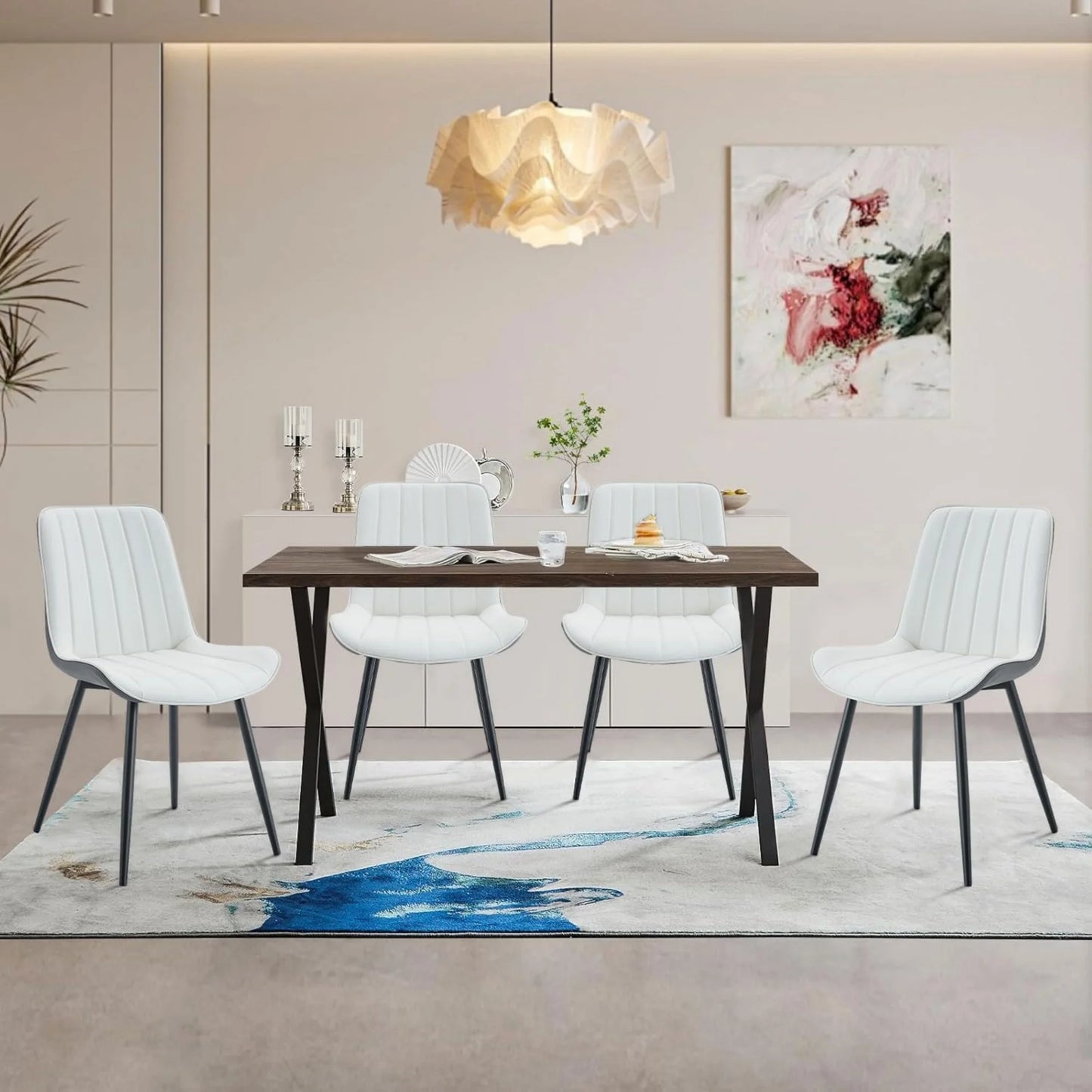 PU Leather Dining Chairs Set of 4, Modern Dining Kitchen Chairs with Cushion Seat Back   Metal Legs, Upholstered Chairs for Home Kitchen Restaurant Dining Living Room (Beige)