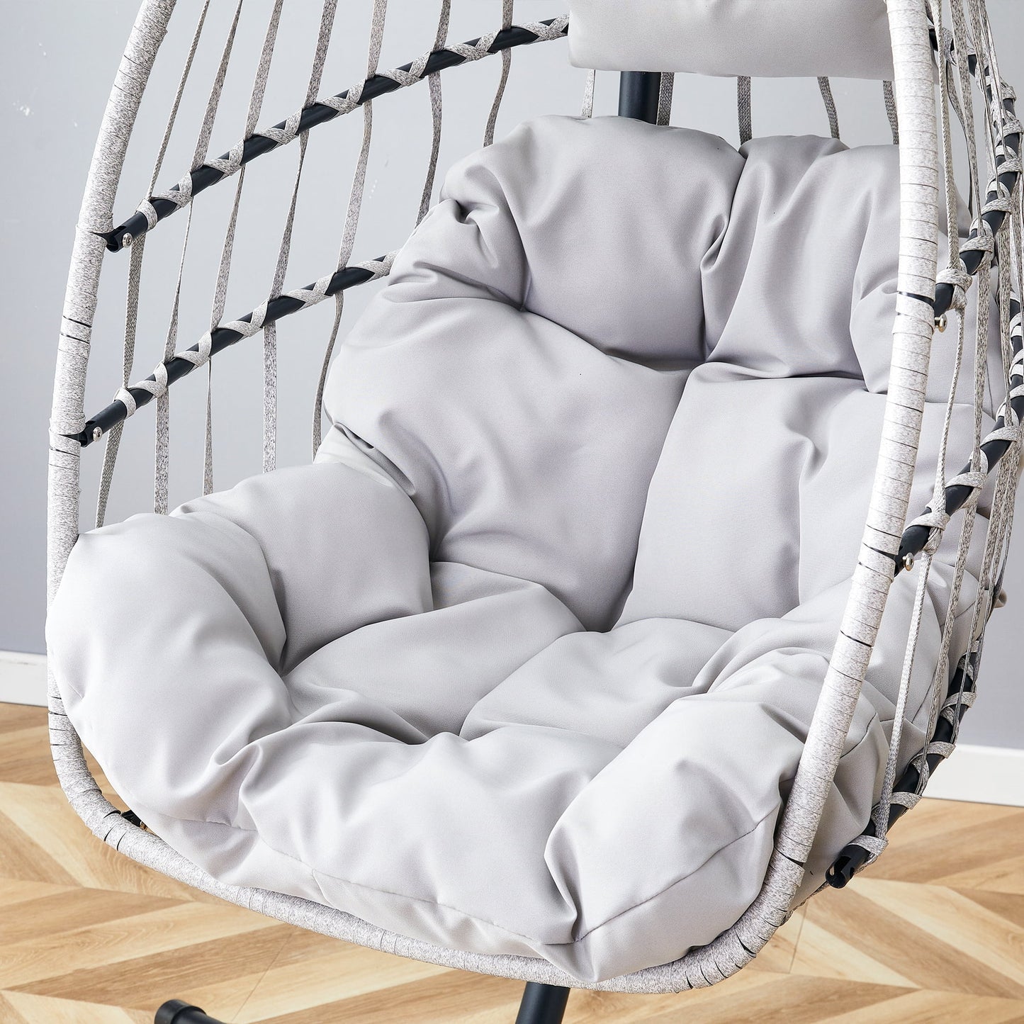 Sudica Hanging Egg Chair with Stand, Wicker Swing Chair with Soft Cushion for Indoor  Outdoor Patio