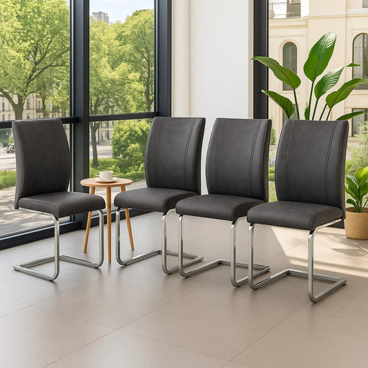 SUDICA Dining Chairs Set of 4, Gray PU Leather Armless for Dining Room or Kitchen