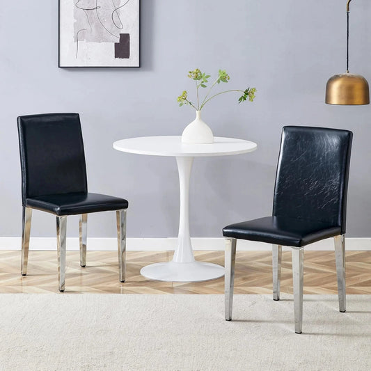 SUDICA Black Faux Leather Dining Chairs Set of 2, Silver Metal Legs for Kitchen or Dining Room